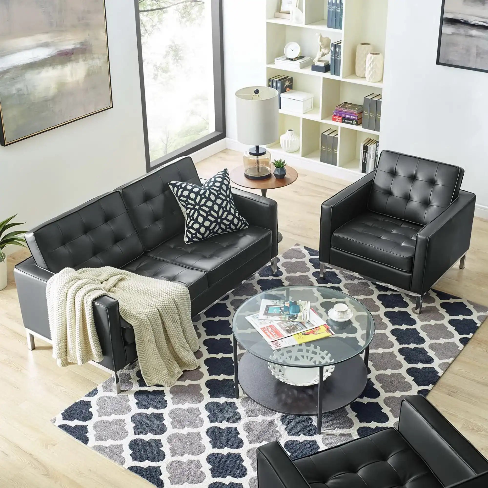 Loft Tufted Upholstered Faux Leather Loveseat and Armchair Set by Modway - Best Buy Furniture