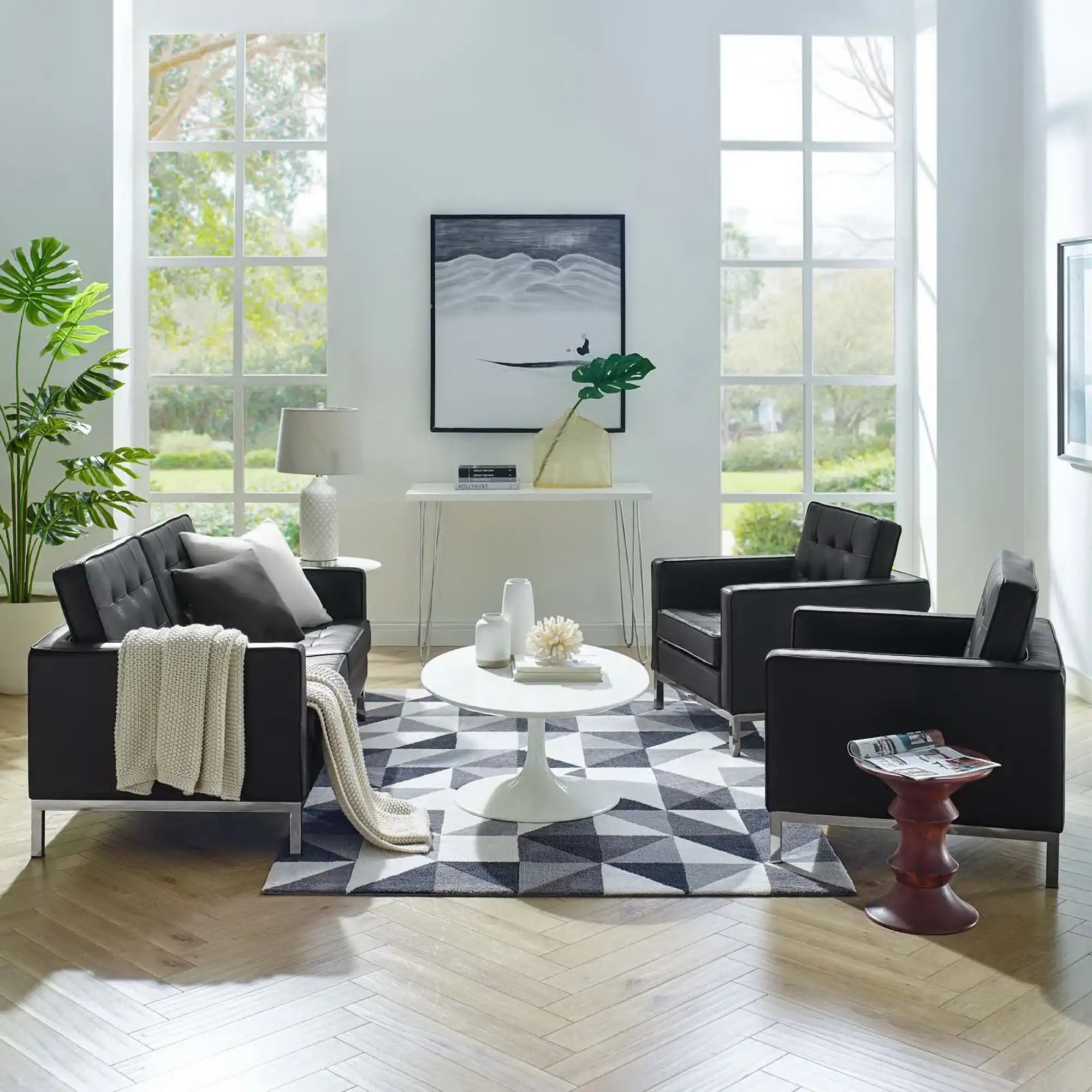 Loft 3 Piece Tufted Upholstered Faux Leather Set by Modway - Best Buy Furniture