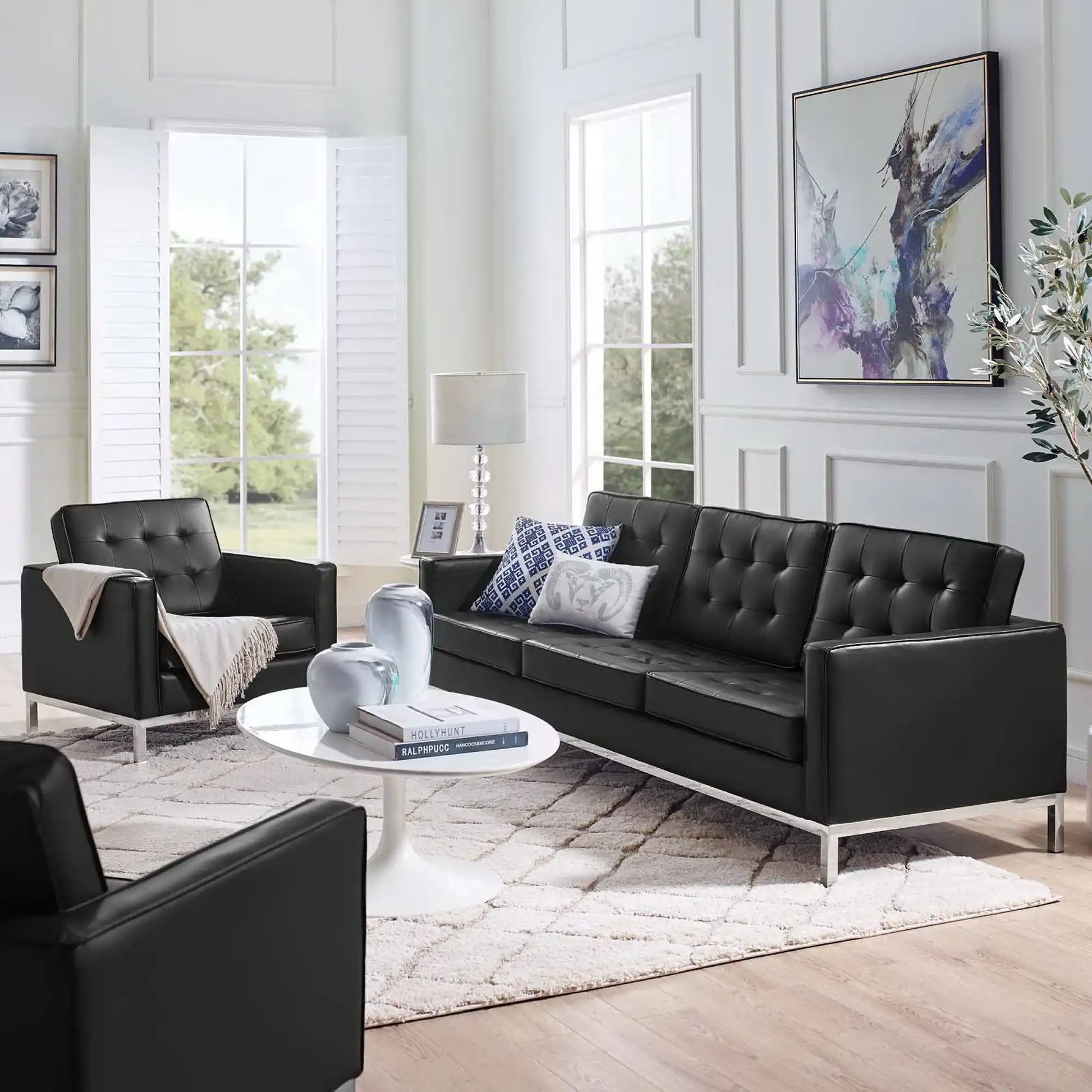 Loft Tufted Upholstered Faux Leather Sofa and Armchair Set by Modway - Best Buy Furniture