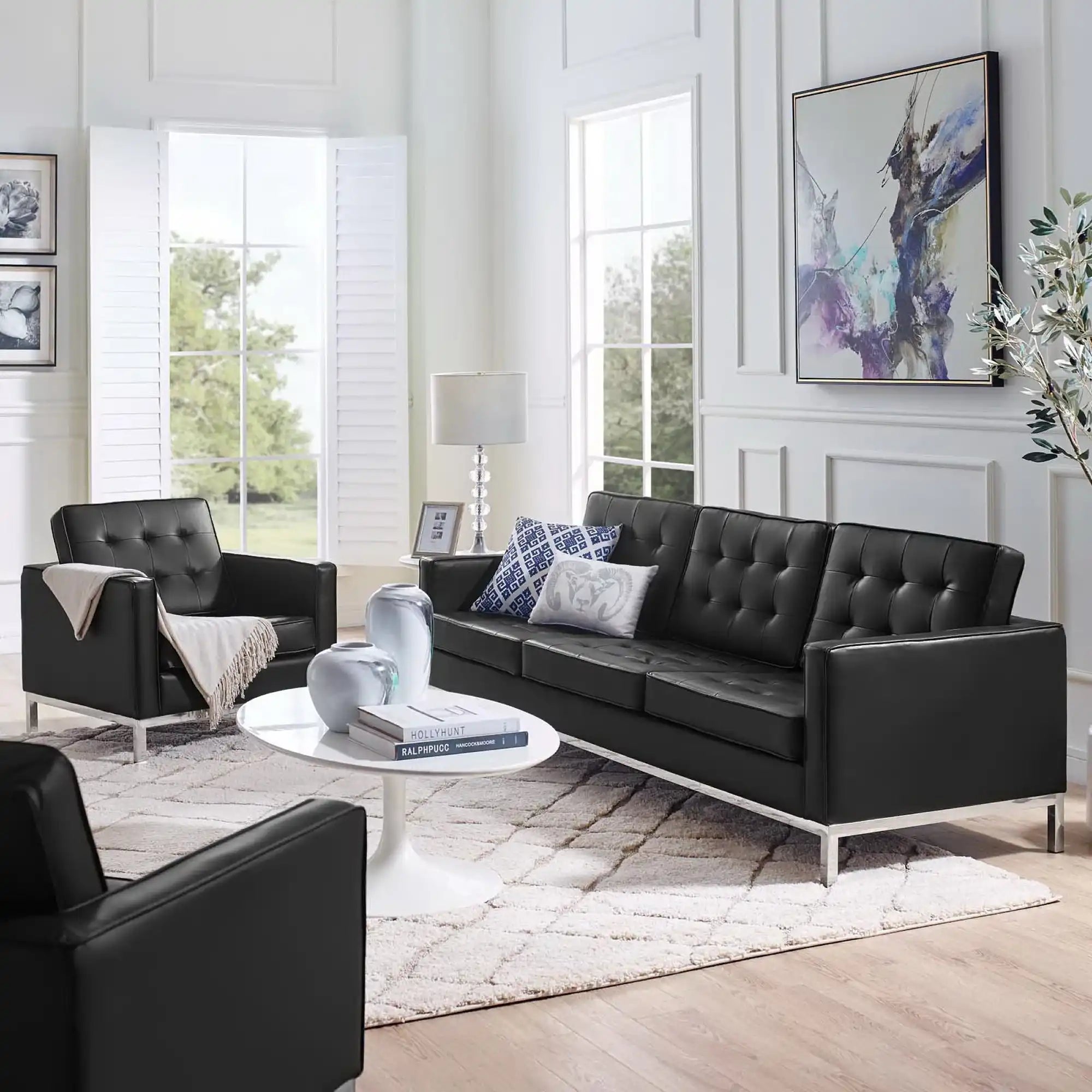 Loft Tufted Upholstered Faux Leather Sofa and Armchair Set by Modway - Best Buy Furniture