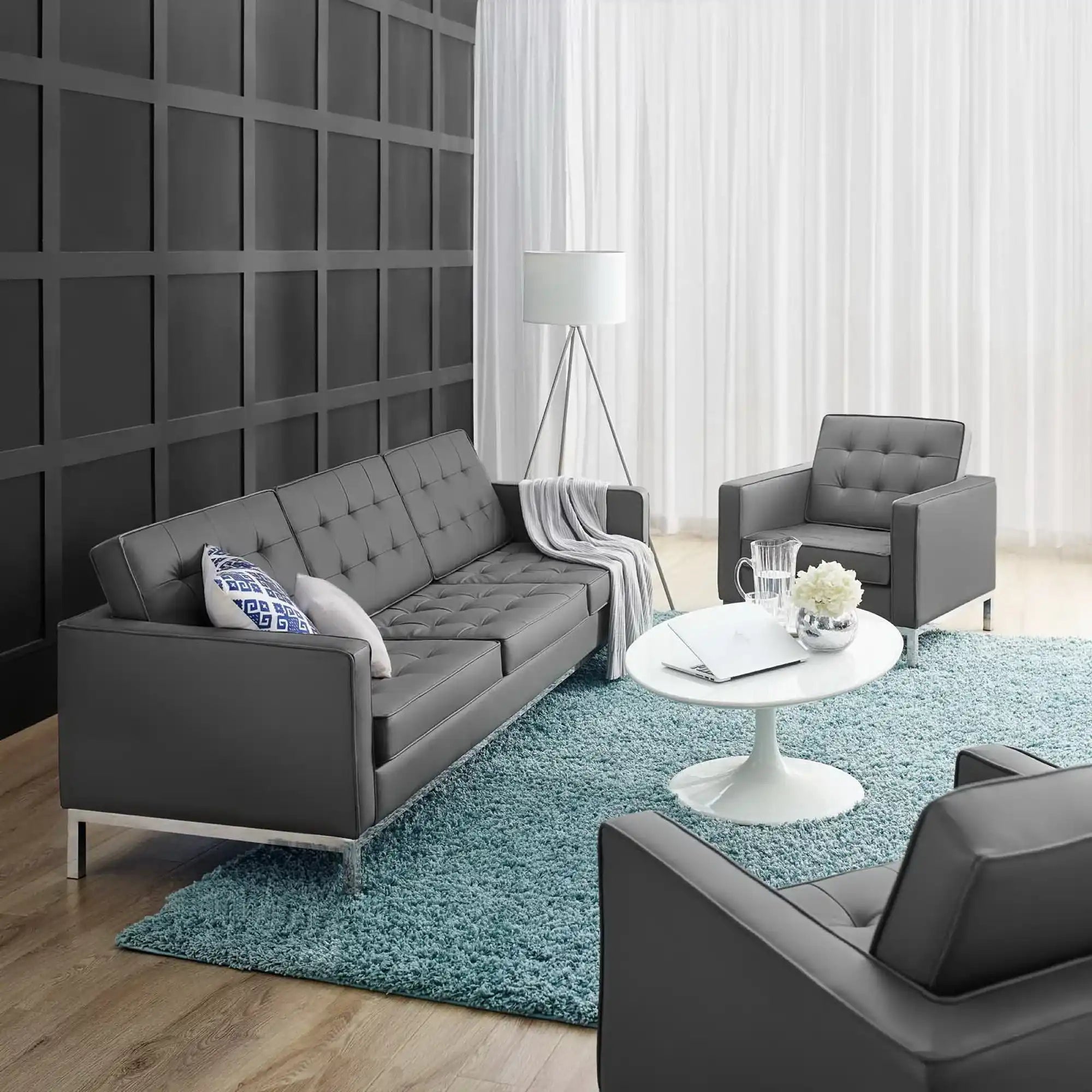 Loft Tufted Upholstered Faux Leather Sofa and Armchair Set by Modway - Best Buy Furniture