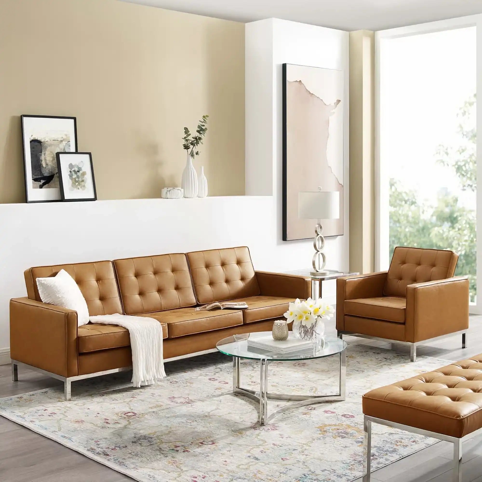 Loft Tufted Upholstered Faux Leather Sofa and Armchair Set by Modway - Best Buy Furniture