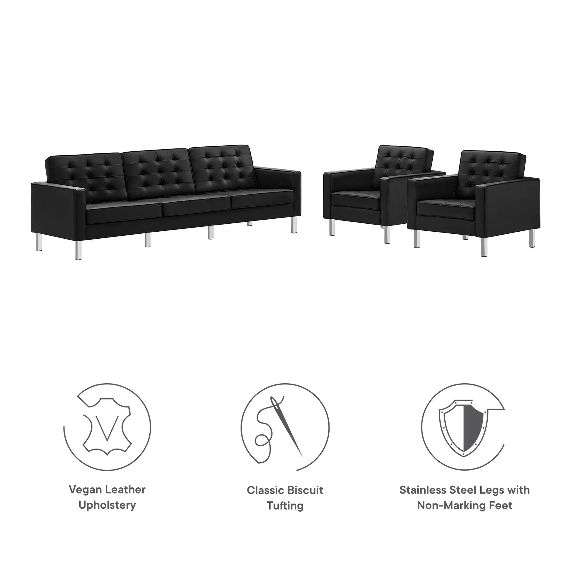 Loft 3-Piece Tufted Vegan Leather Furniture Set by Modway - Best Buy Furniture