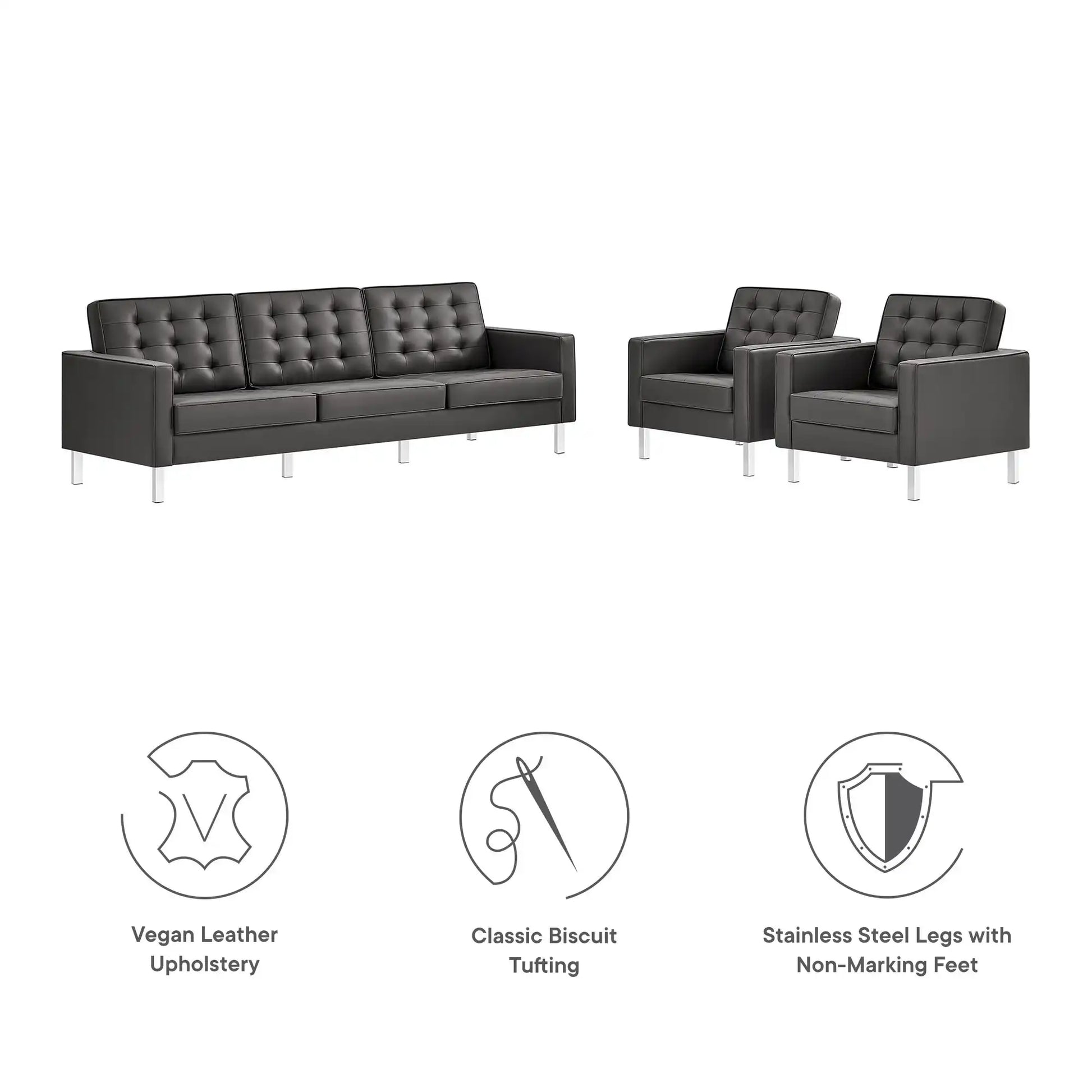 Loft 3-Piece Tufted Vegan Leather Furniture Set by Modway - Best Buy Furniture