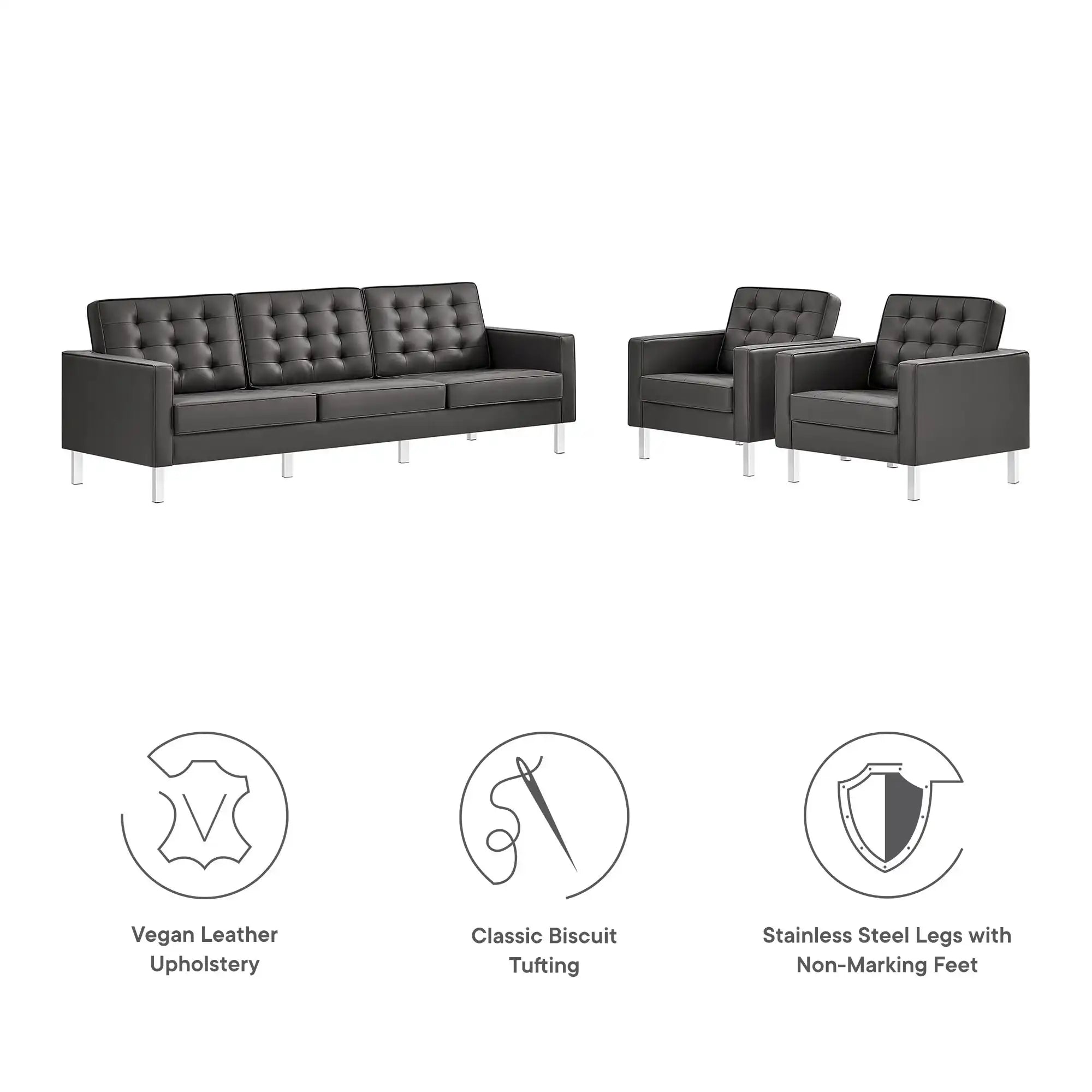 Loft 3-Piece Tufted Vegan Leather Furniture Set by Modway - Best Buy Furniture
