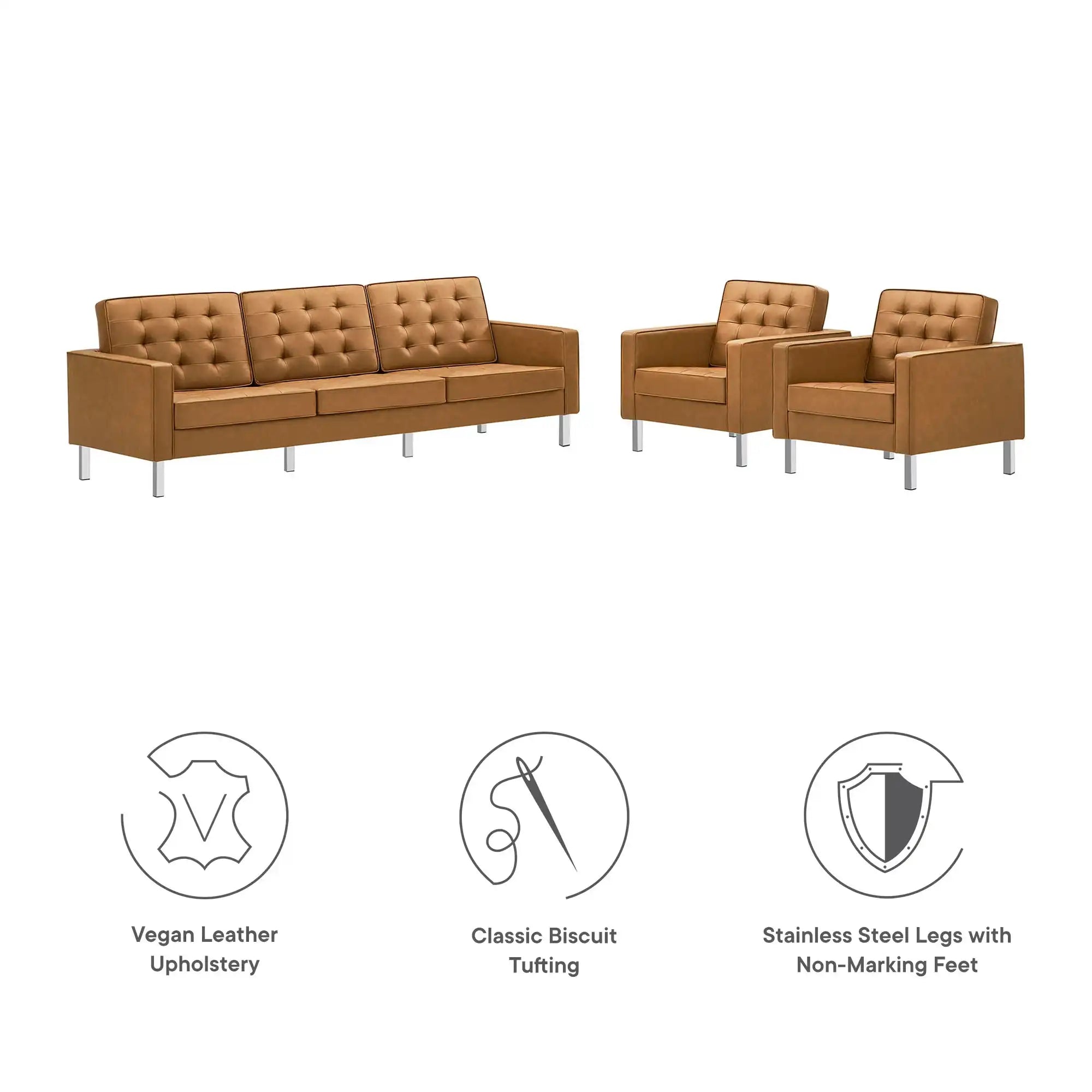 Loft 3-Piece Tufted Vegan Leather Furniture Set by Modway - Best Buy Furniture