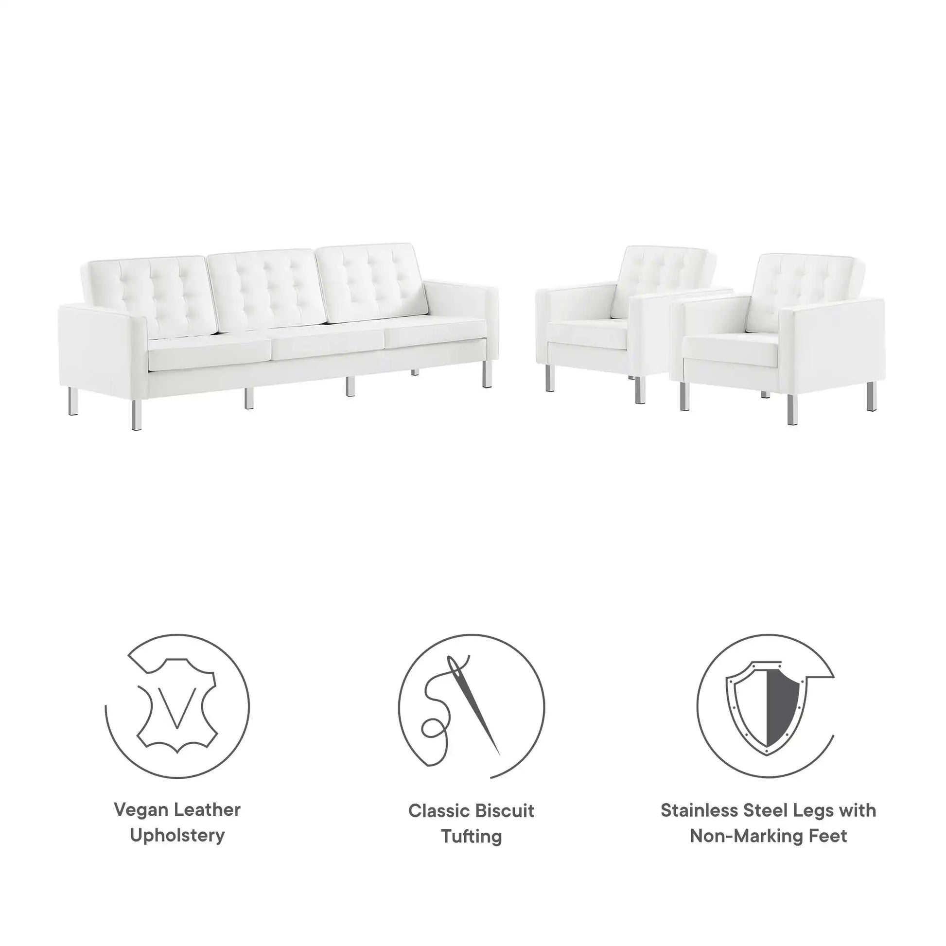 Loft 3-Piece Tufted Vegan Leather Furniture Set by Modway - Best Buy Furniture