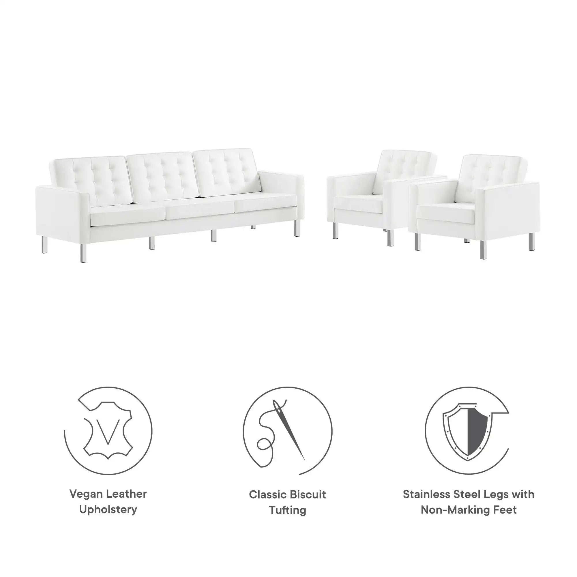 Loft 3-Piece Tufted Vegan Leather Furniture Set by Modway - Best Buy Furniture