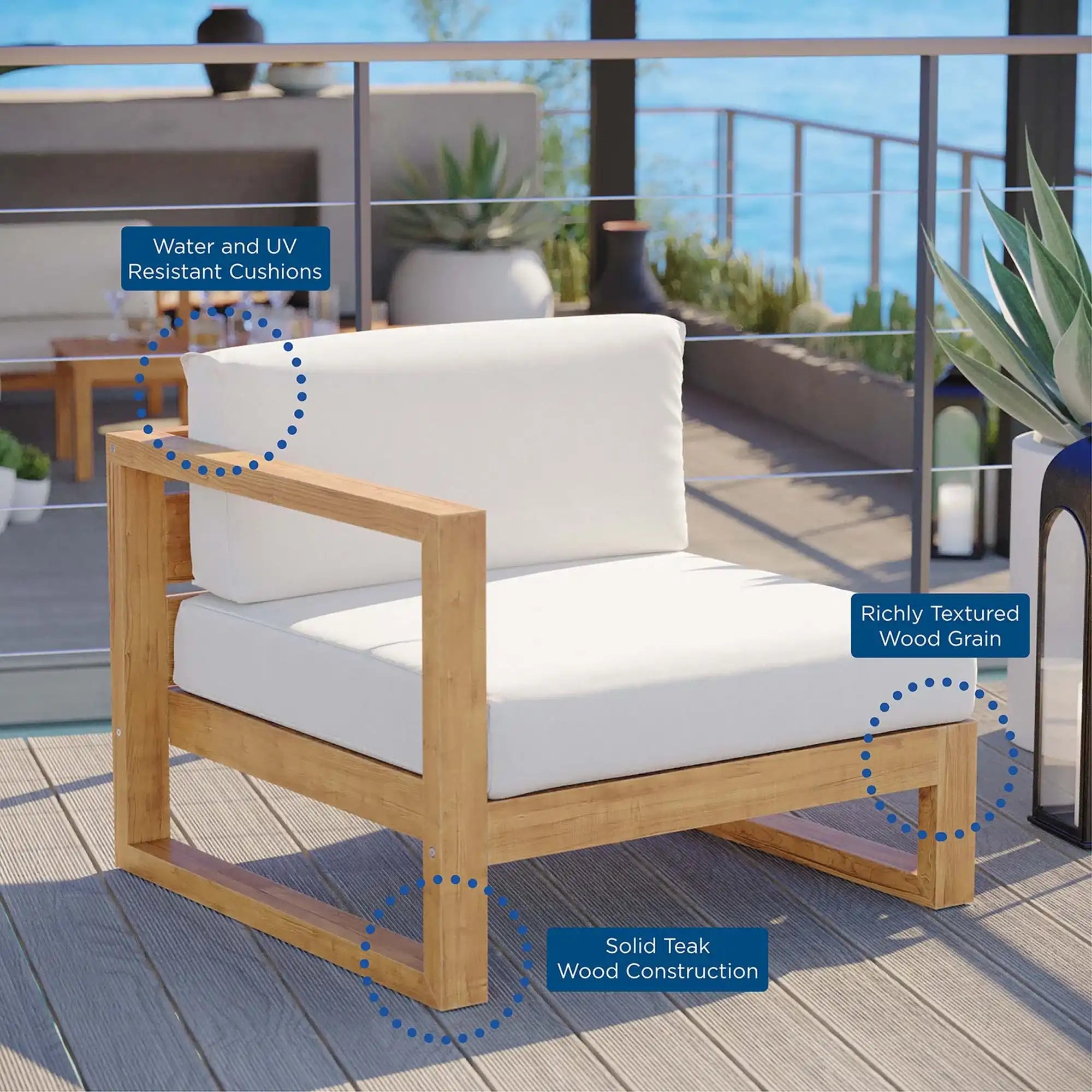 Upland Outdoor Patio Teak Wood Left-Arm Chair by Modway - Best Buy Furniture