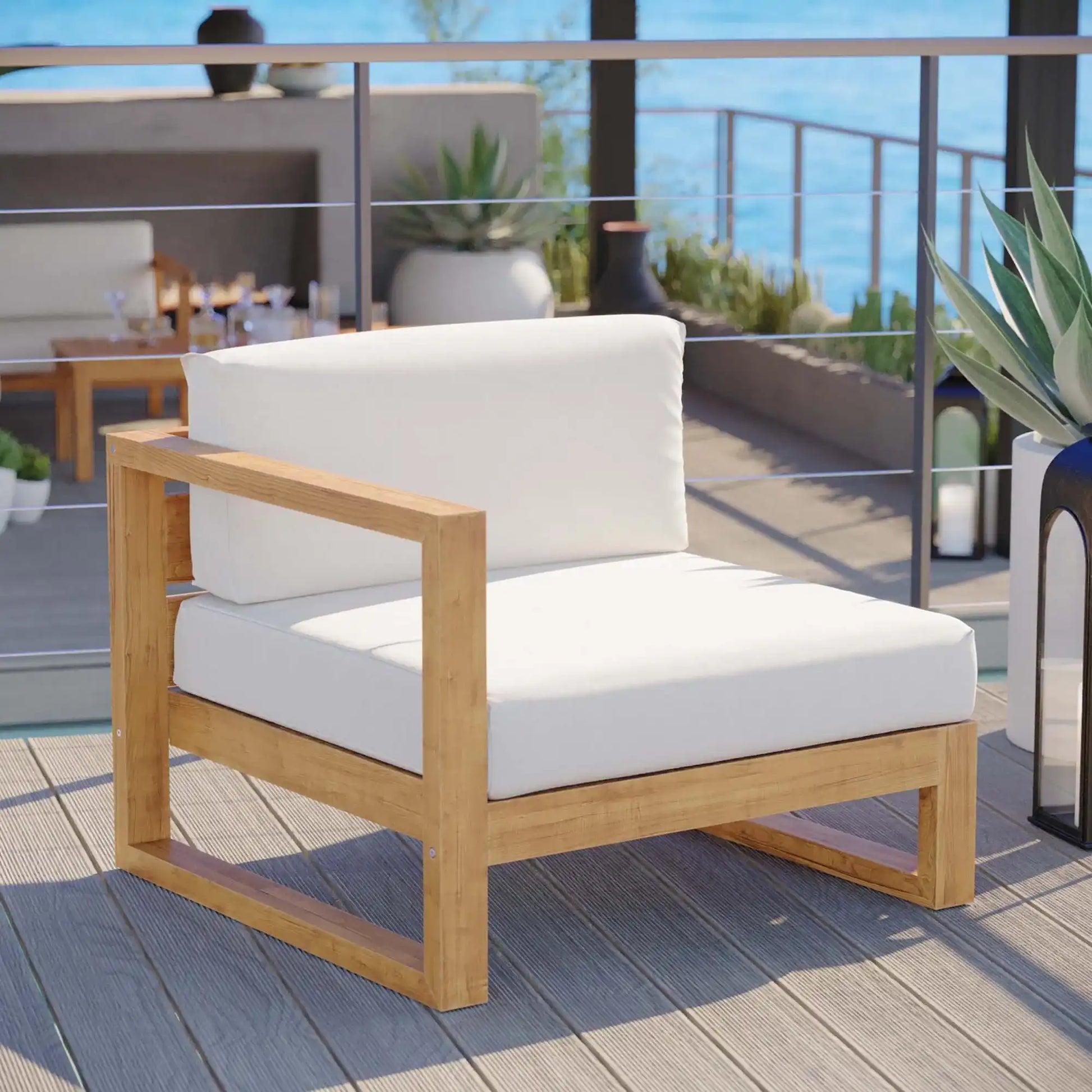 Upland Outdoor Patio Teak Wood Left-Arm Chair by Modway - Best Buy Furniture