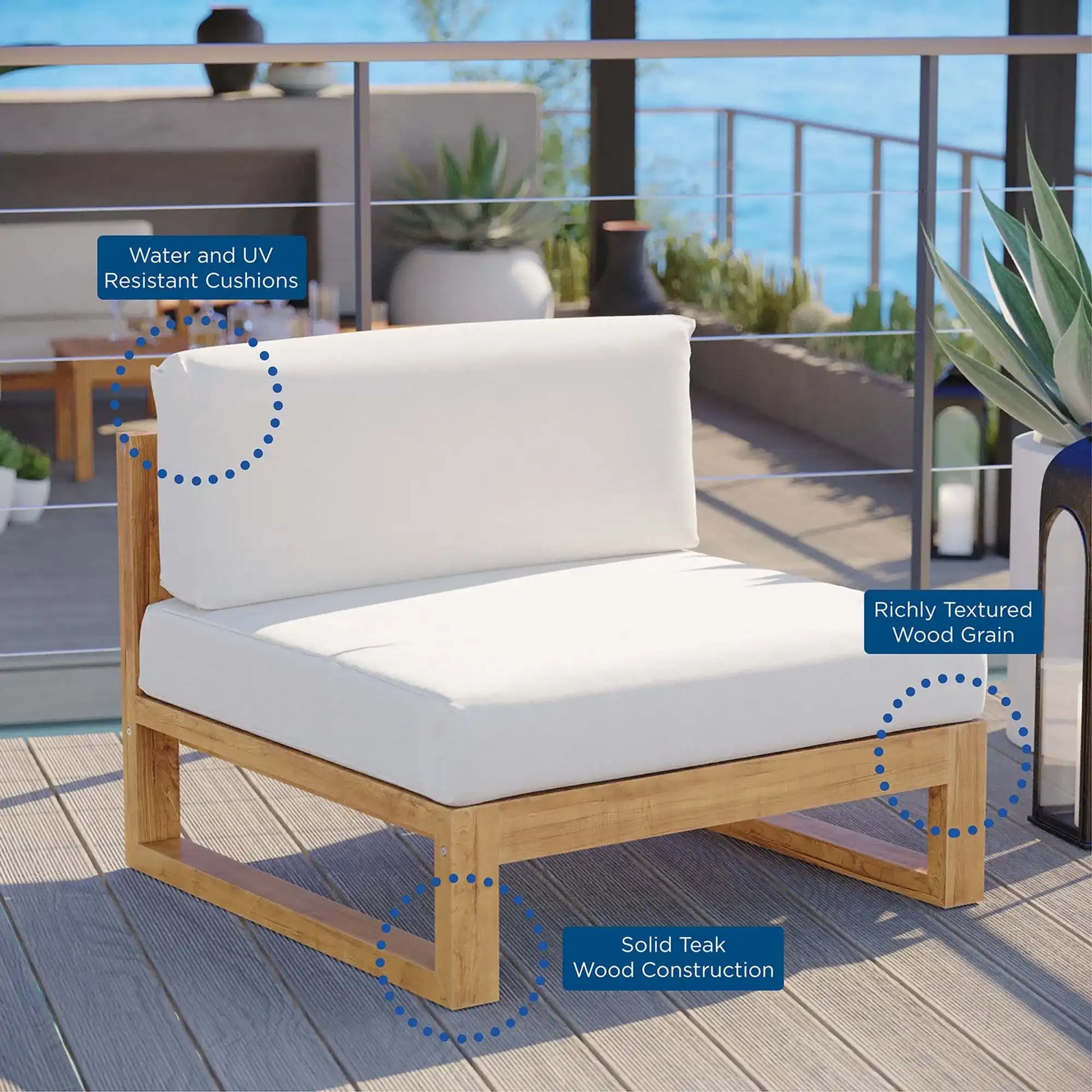 Upland Outdoor Patio Teak Wood Armless Chair by Modway - Best Buy Furniture