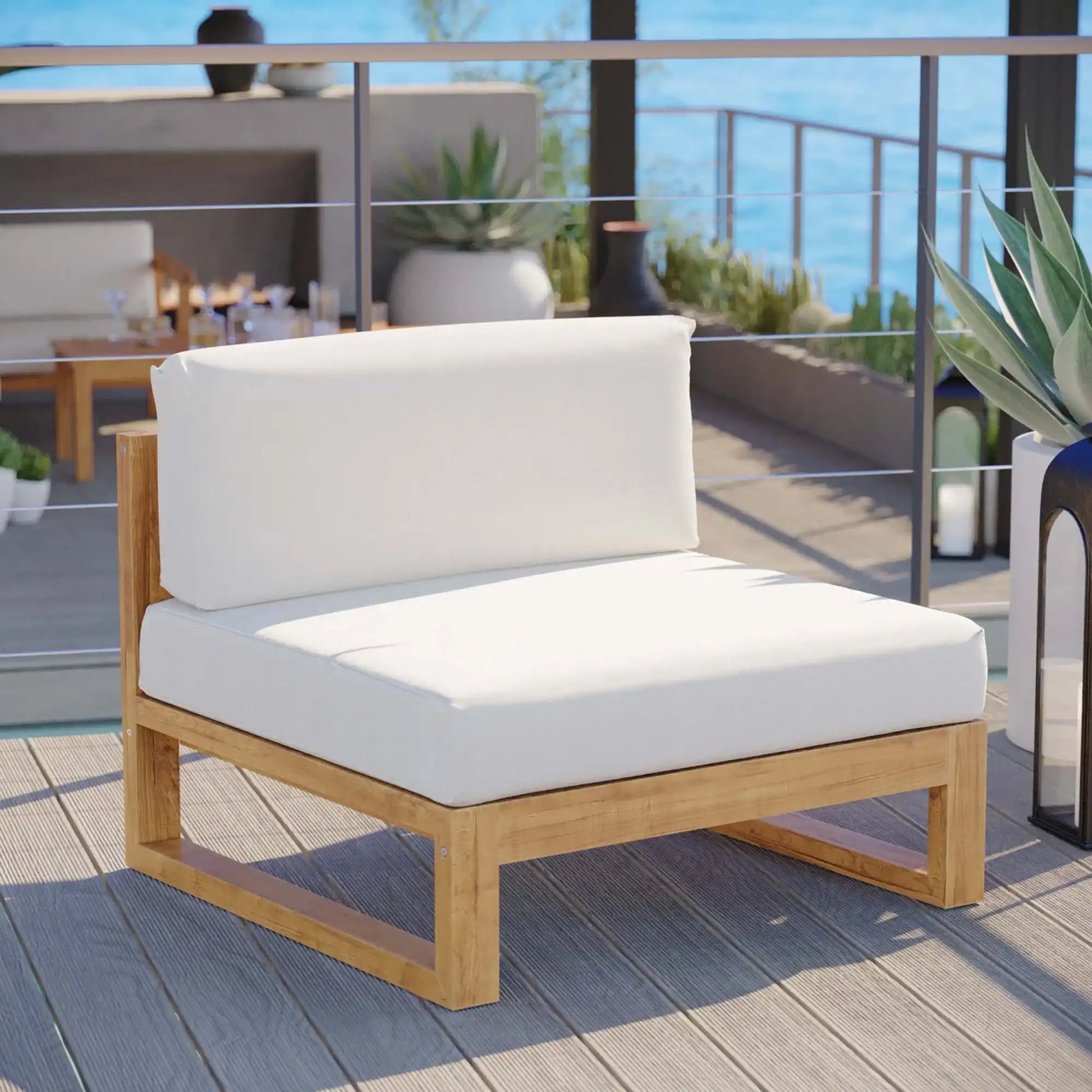Upland Outdoor Patio Teak Wood Armless Chair by Modway - Best Buy Furniture