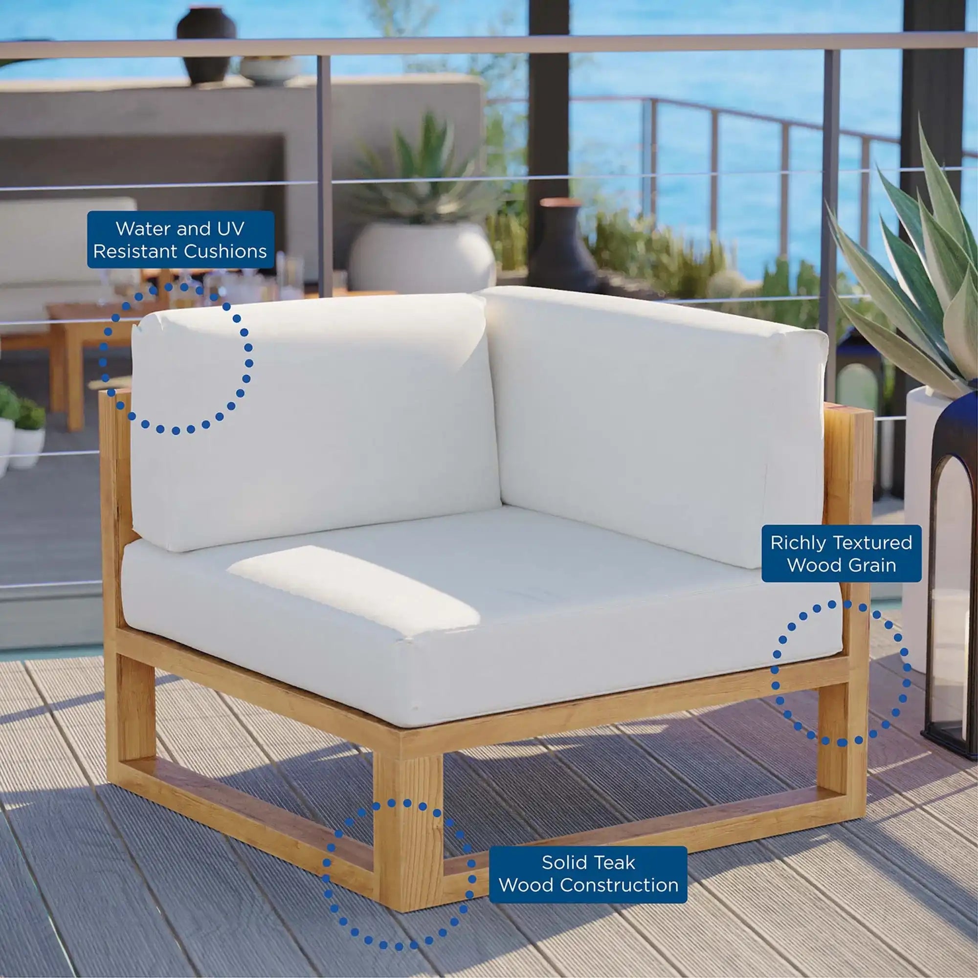 Upland Outdoor Patio Teak Wood Corner Chair by Modway - Best Buy Furniture