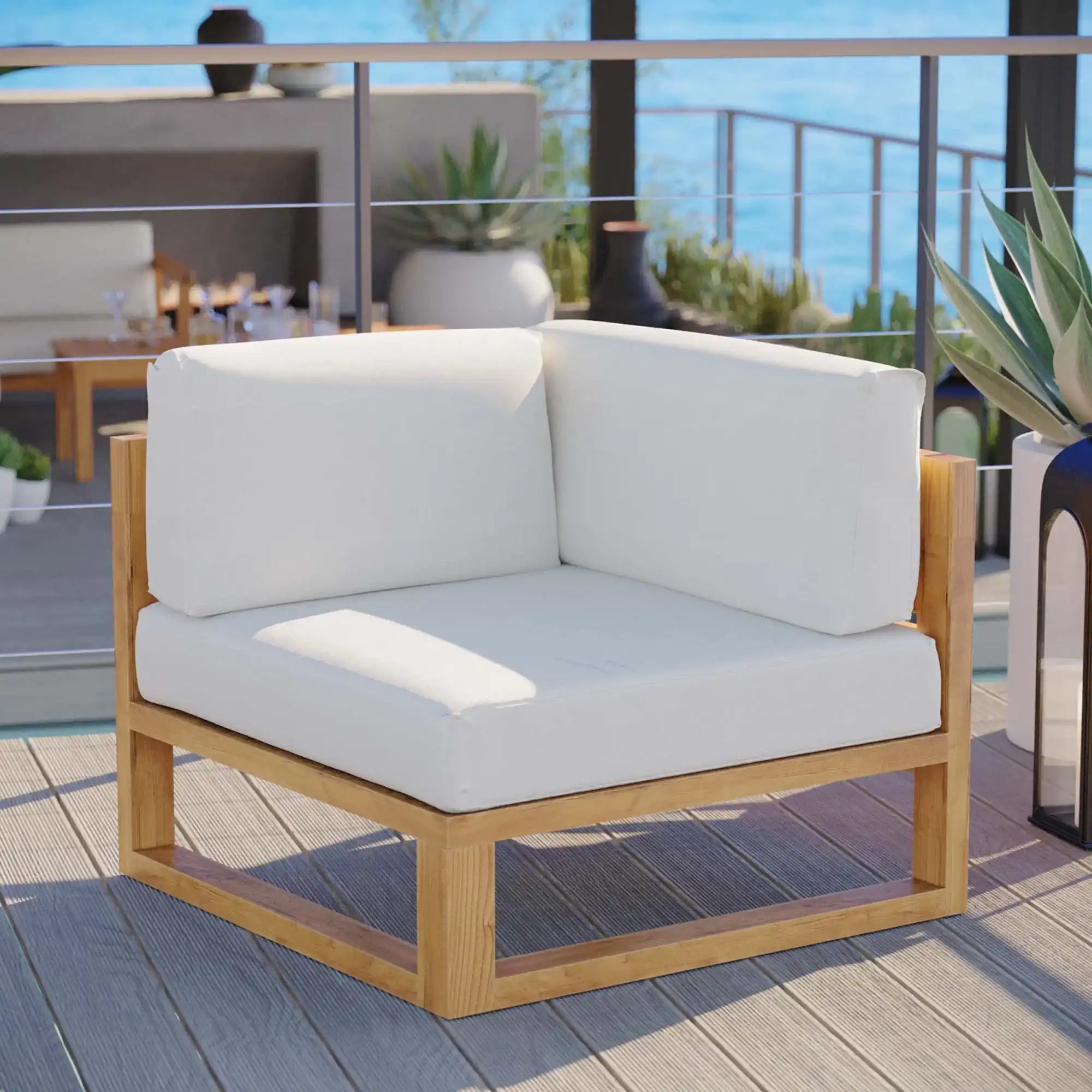 Upland Outdoor Patio Teak Wood Corner Chair by Modway - Best Buy Furniture
