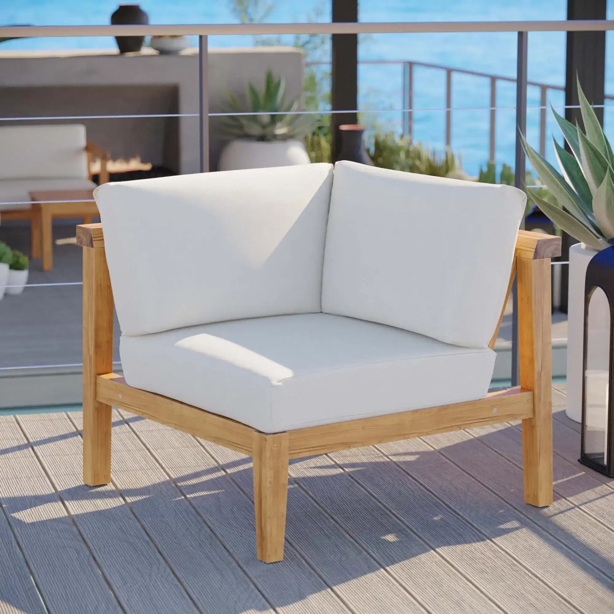 Bayport Outdoor Patio Teak Wood Corner Chair by Modway - Best Buy Furniture