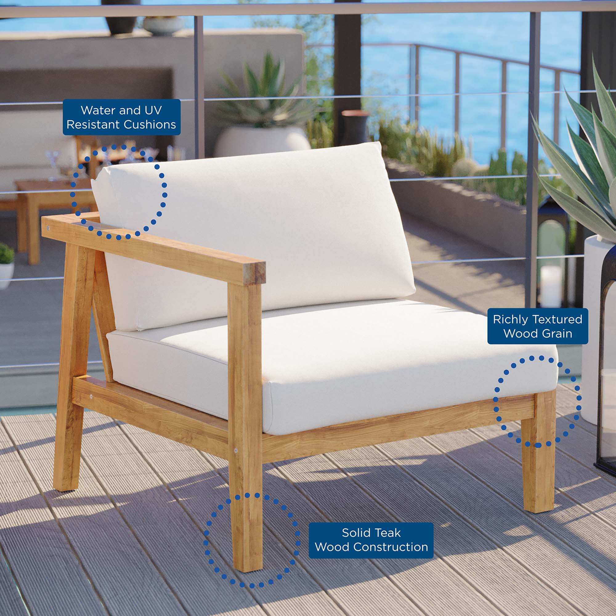 Bayport Outdoor Patio Teak Wood Left-Arm Chair by Modway - Best Buy Furniture