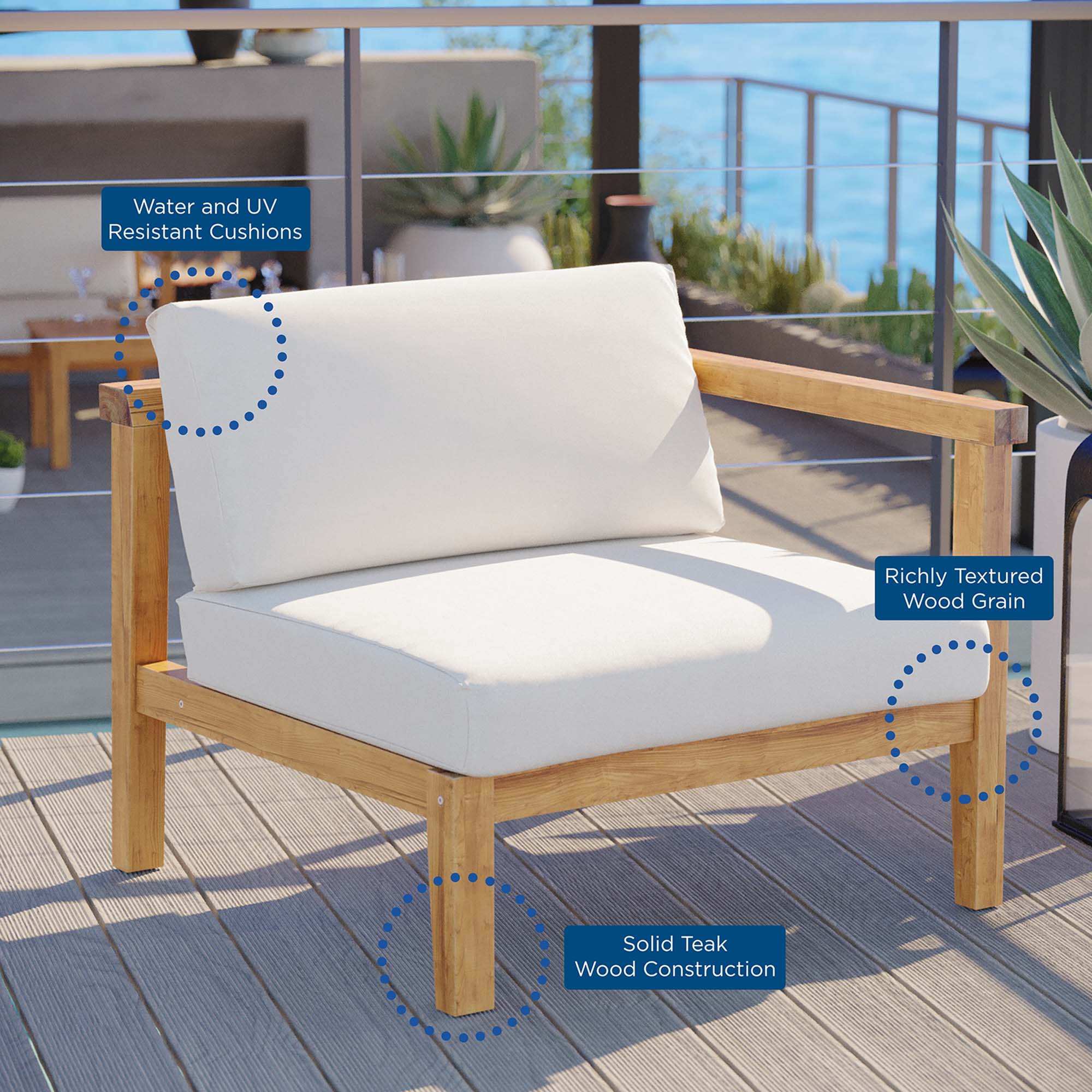 Bayport Outdoor Patio Teak Wood Right-Arm Chair by Modway - Best Buy Furniture