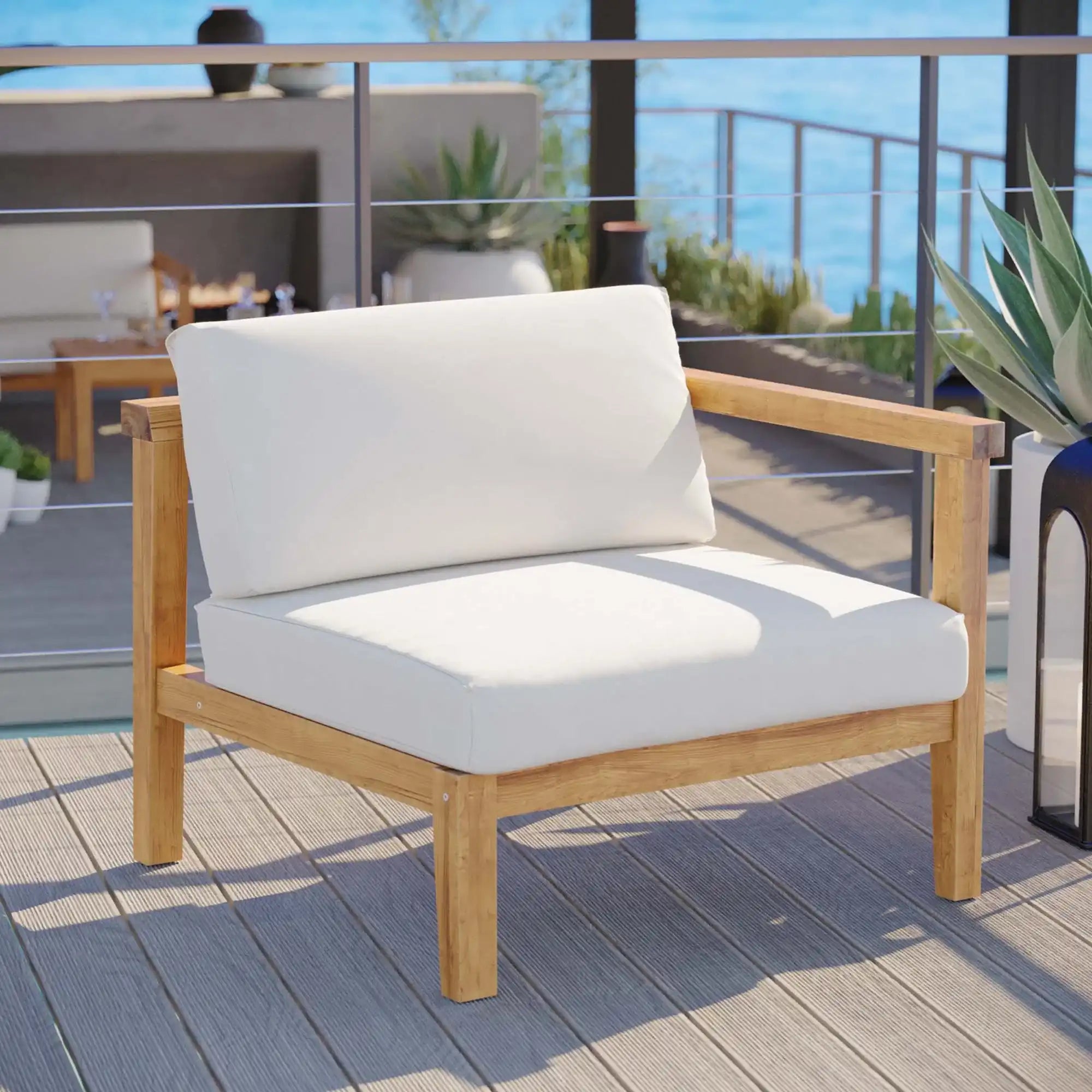 Bayport Outdoor Patio Teak Wood Right-Arm Chair by Modway - Best Buy Furniture