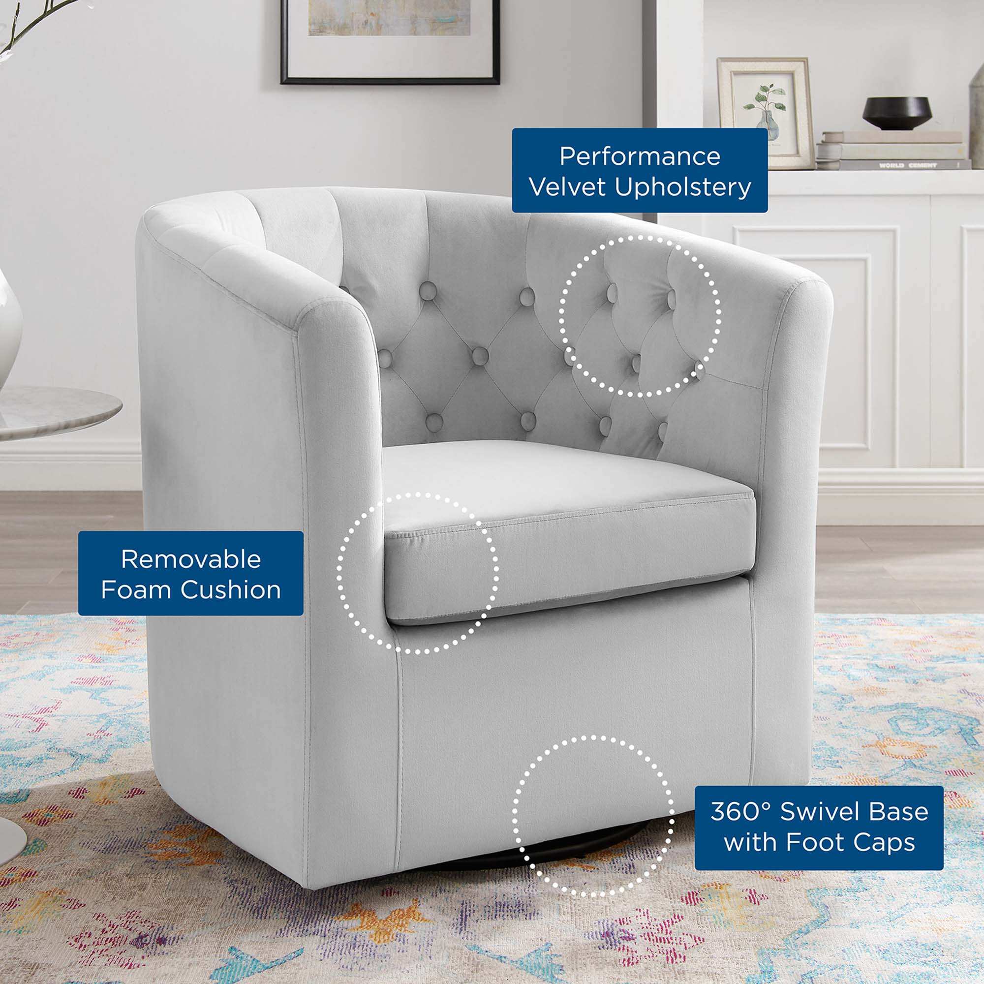 Prospect Tufted Performance Velvet Swivel Armchair by Modway - Best Buy Furniture