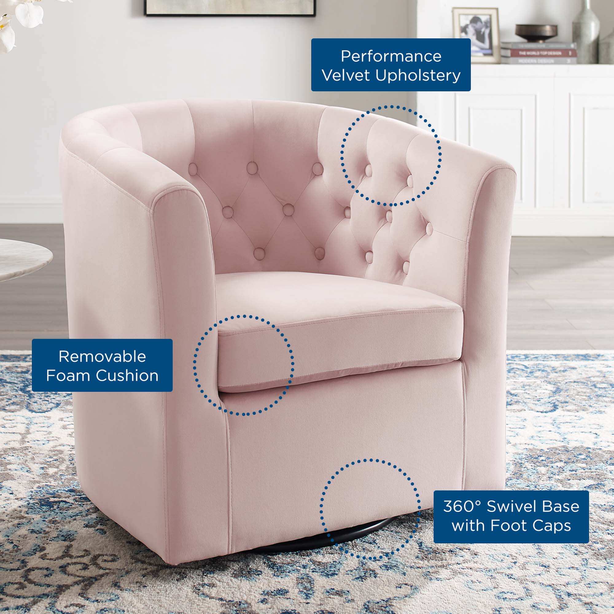 Prospect Tufted Performance Velvet Swivel Armchair by Modway - Best Buy Furniture