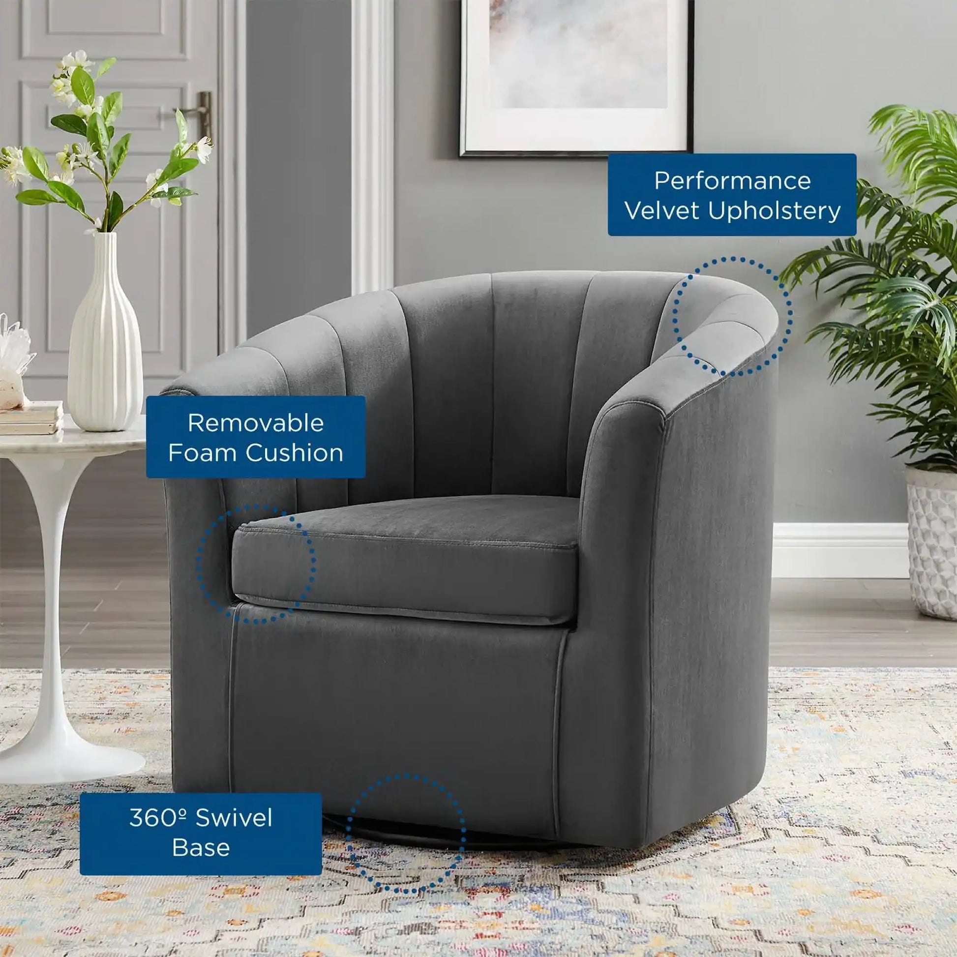 Prospect Performance Velvet Swivel Armchair by Modway - Best Buy Furniture