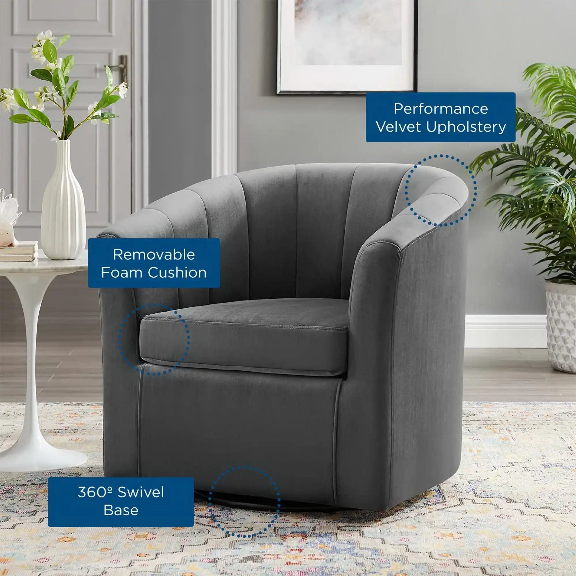 Prospect Performance Velvet Swivel Armchair by Modway - Best Buy Furniture