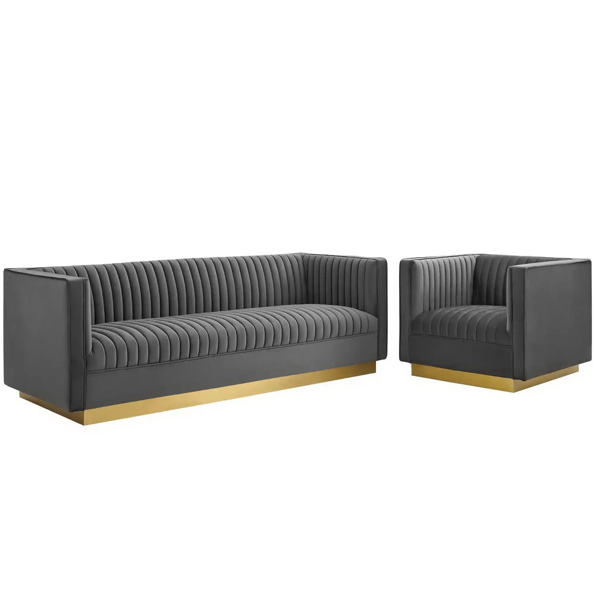 Sanguine Vertical Channel Tufted Upholstered Performance Velvet Sofa and Armchair Set by Modway - Best Buy Furniture
