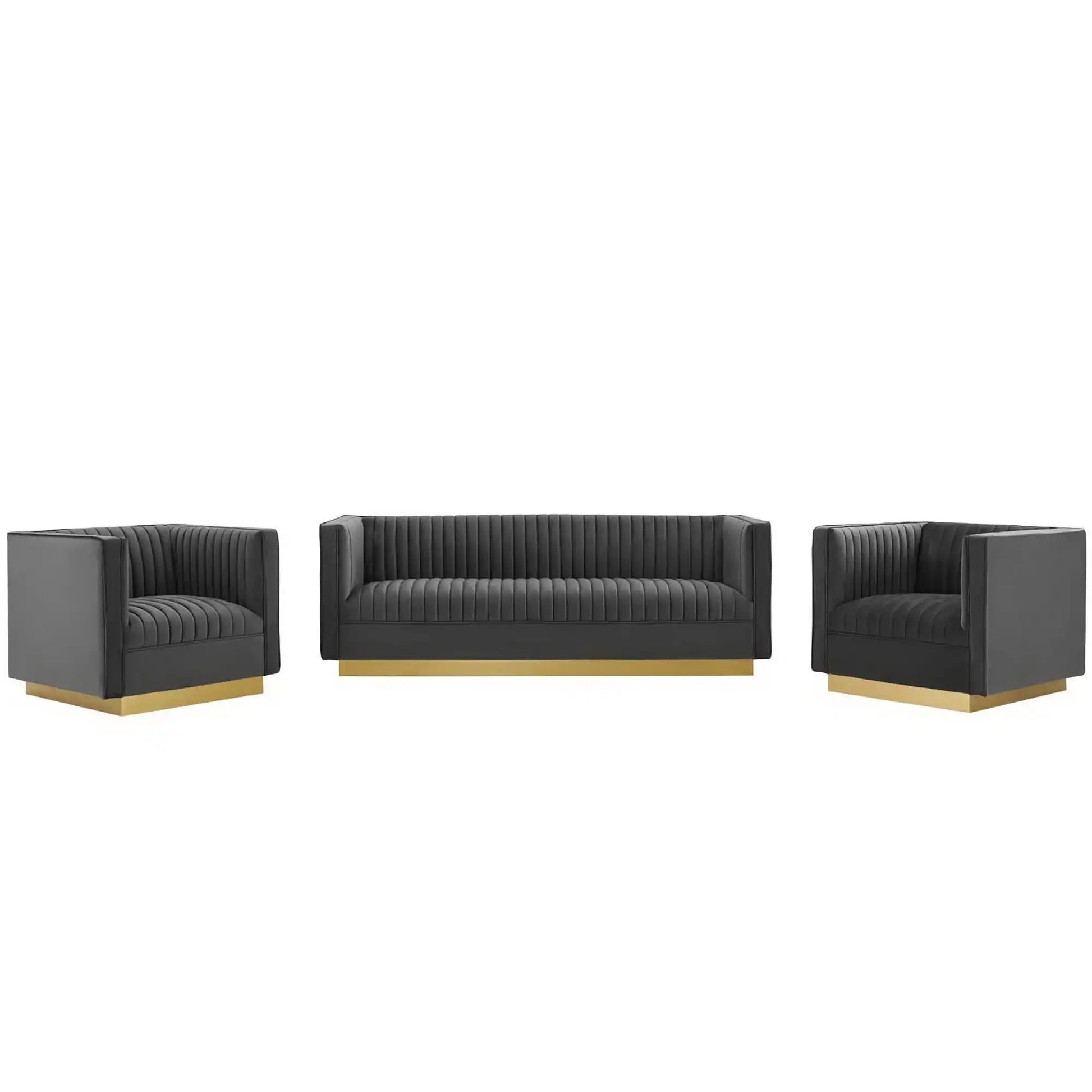 Sanguine 3 Piece Vertical Channel Tufted Upholstered Performance Velvet Set by Modway - Best Buy Furniture