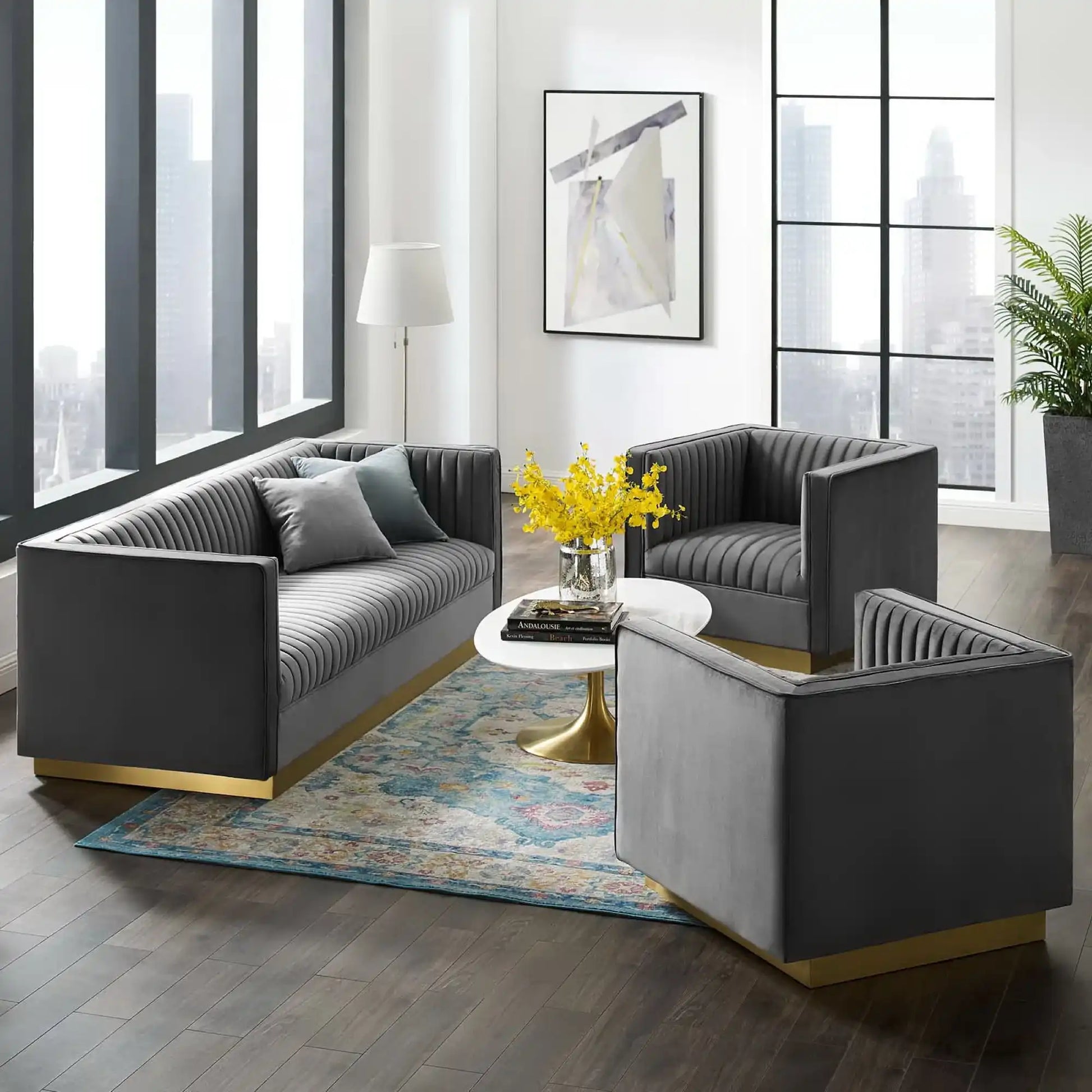 Sanguine 3 Piece Vertical Channel Tufted Upholstered Performance Velvet Set by Modway - Best Buy Furniture