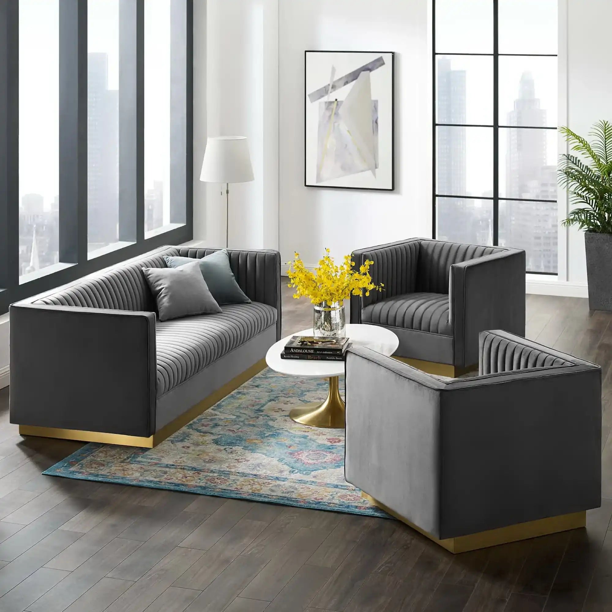 Sanguine 3 Piece Vertical Channel Tufted Upholstered Performance Velvet Set by Modway - Best Buy Furniture