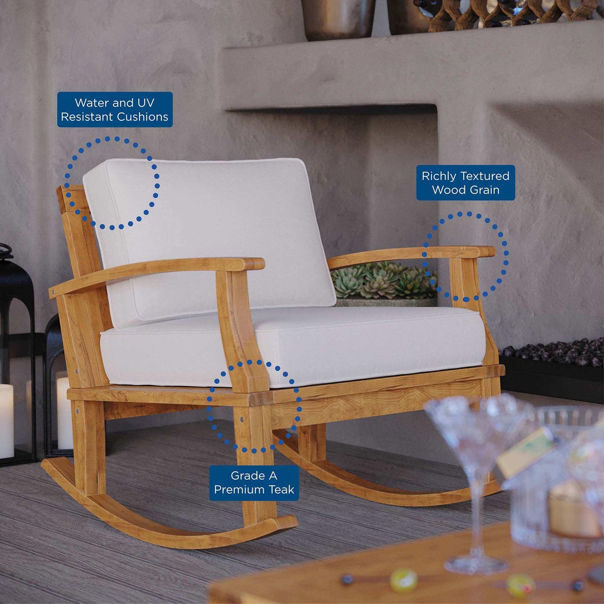 Marina Outdoor Patio Teak Rocking Chair by Modway - Best Buy Furniture