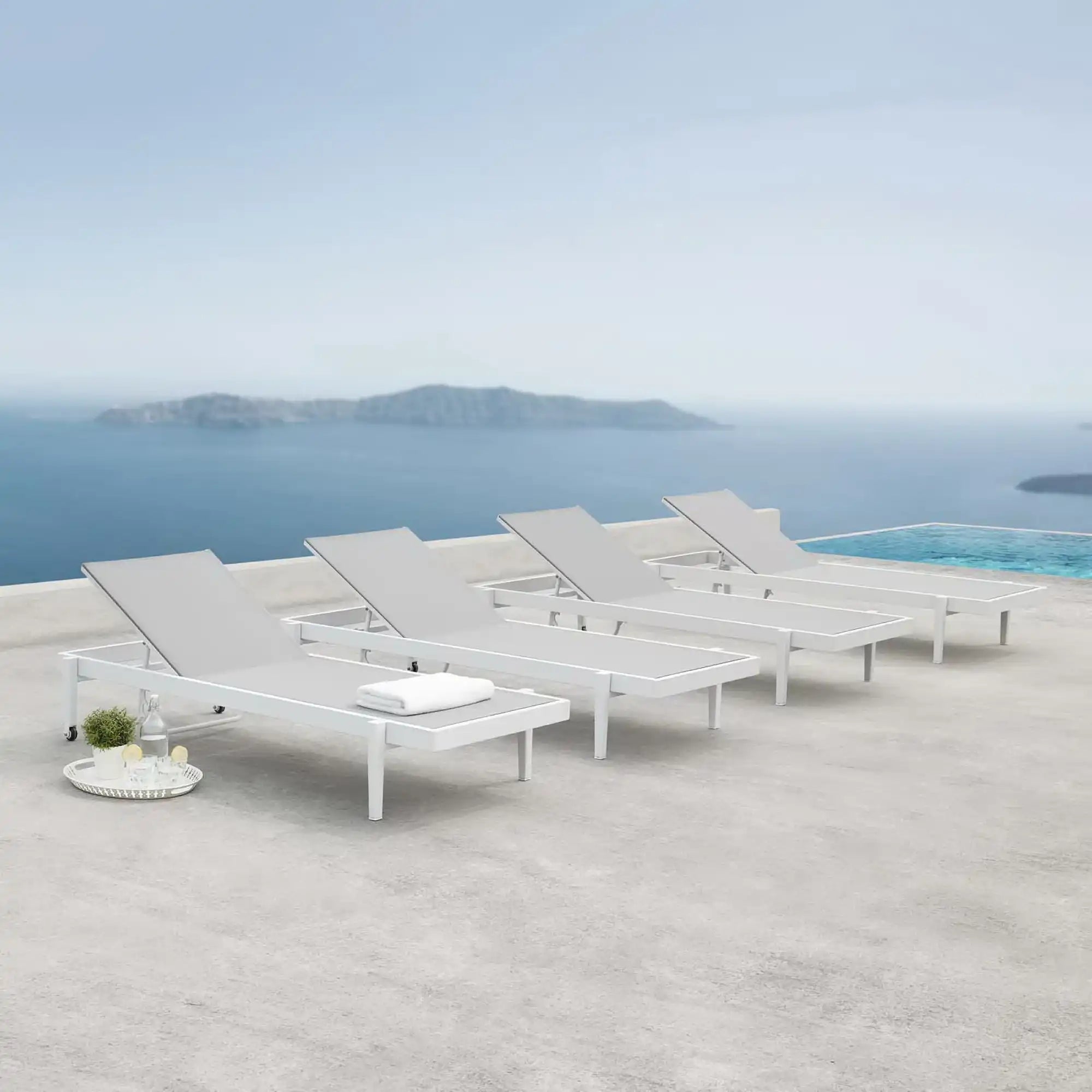 Charleston Outdoor Patio Aluminum Chaise Lounge Chair Set of 4 by Modway - Best Buy Furniture