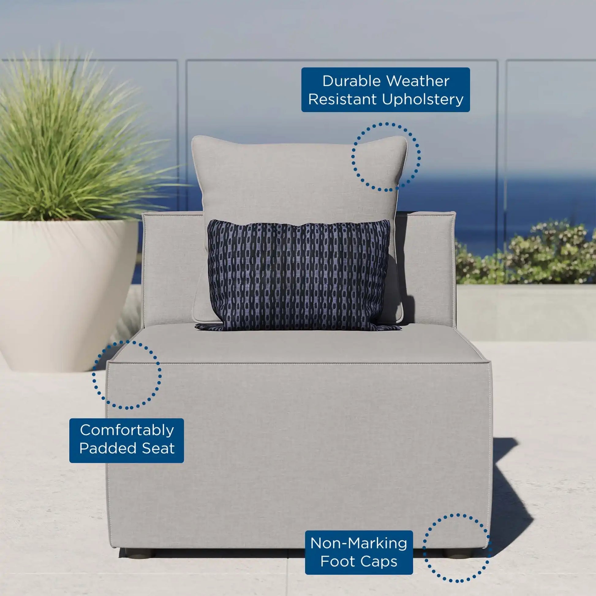 Saybrook Outdoor Patio Upholstered Sectional Sofa Armless Chair by Modway - Best Buy Furniture