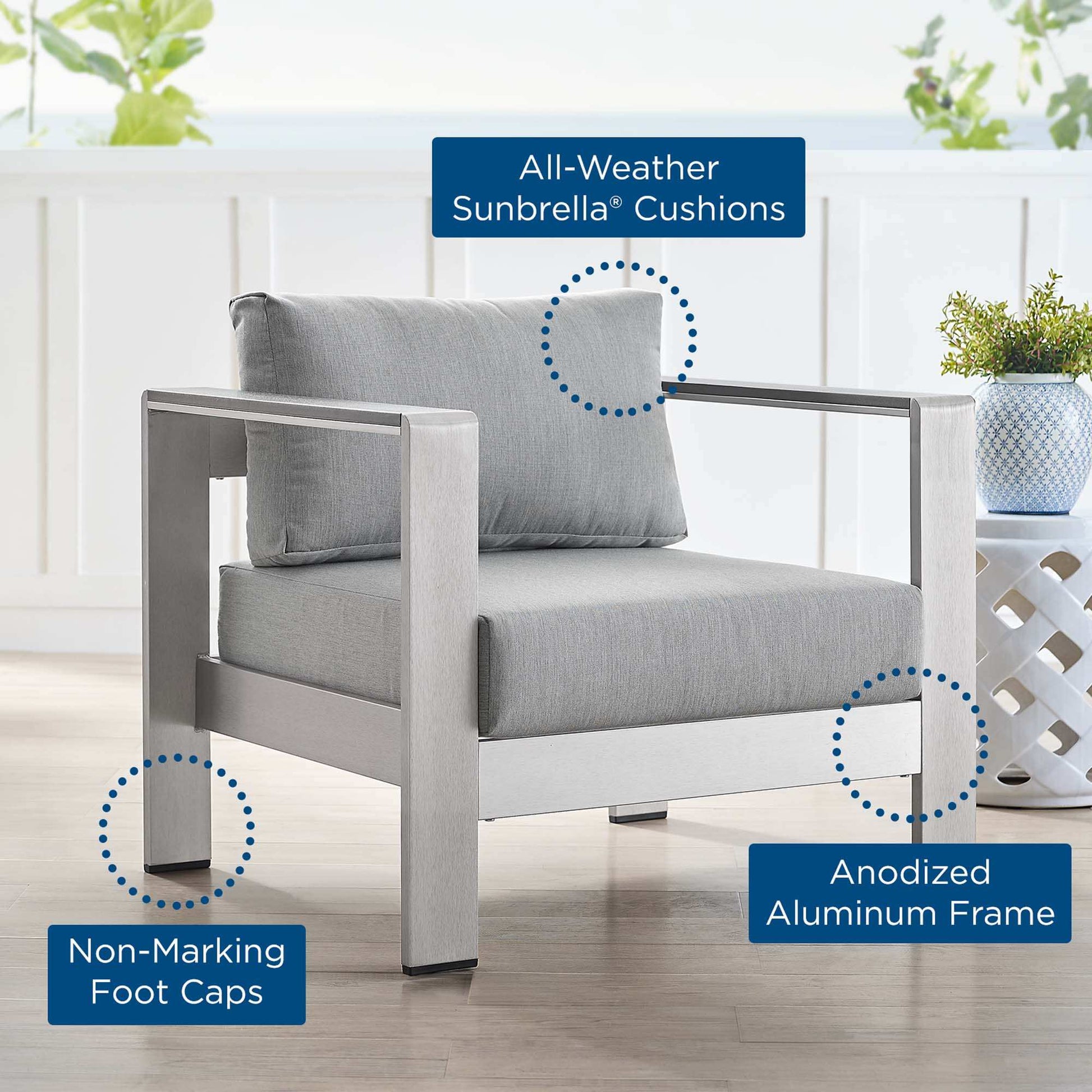 Shore Sunbrella� Fabric Aluminum Outdoor Patio Armchair by Modway - Best Buy Furniture