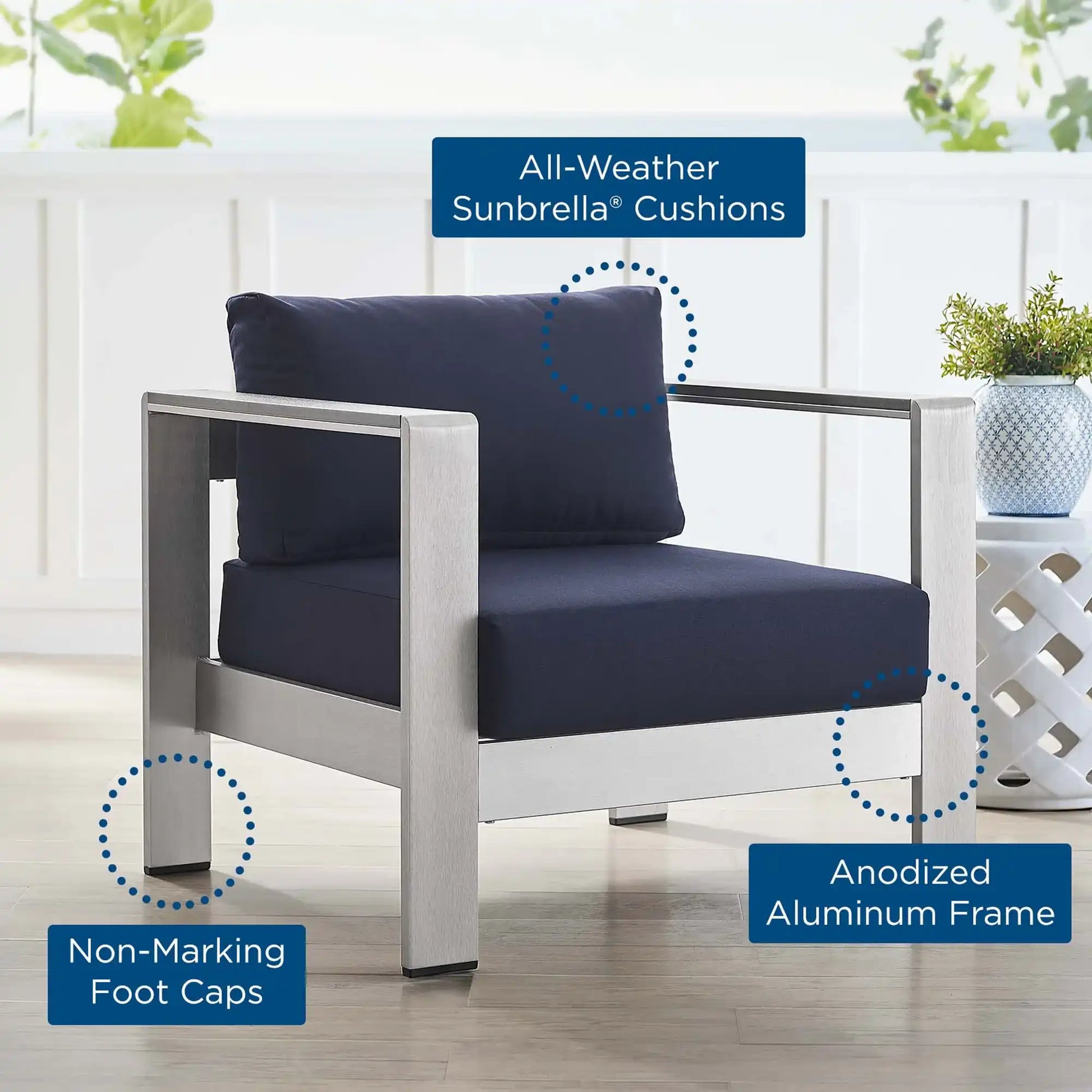 Shore Sunbrella� Fabric Aluminum Outdoor Patio Armchair by Modway - Best Buy Furniture