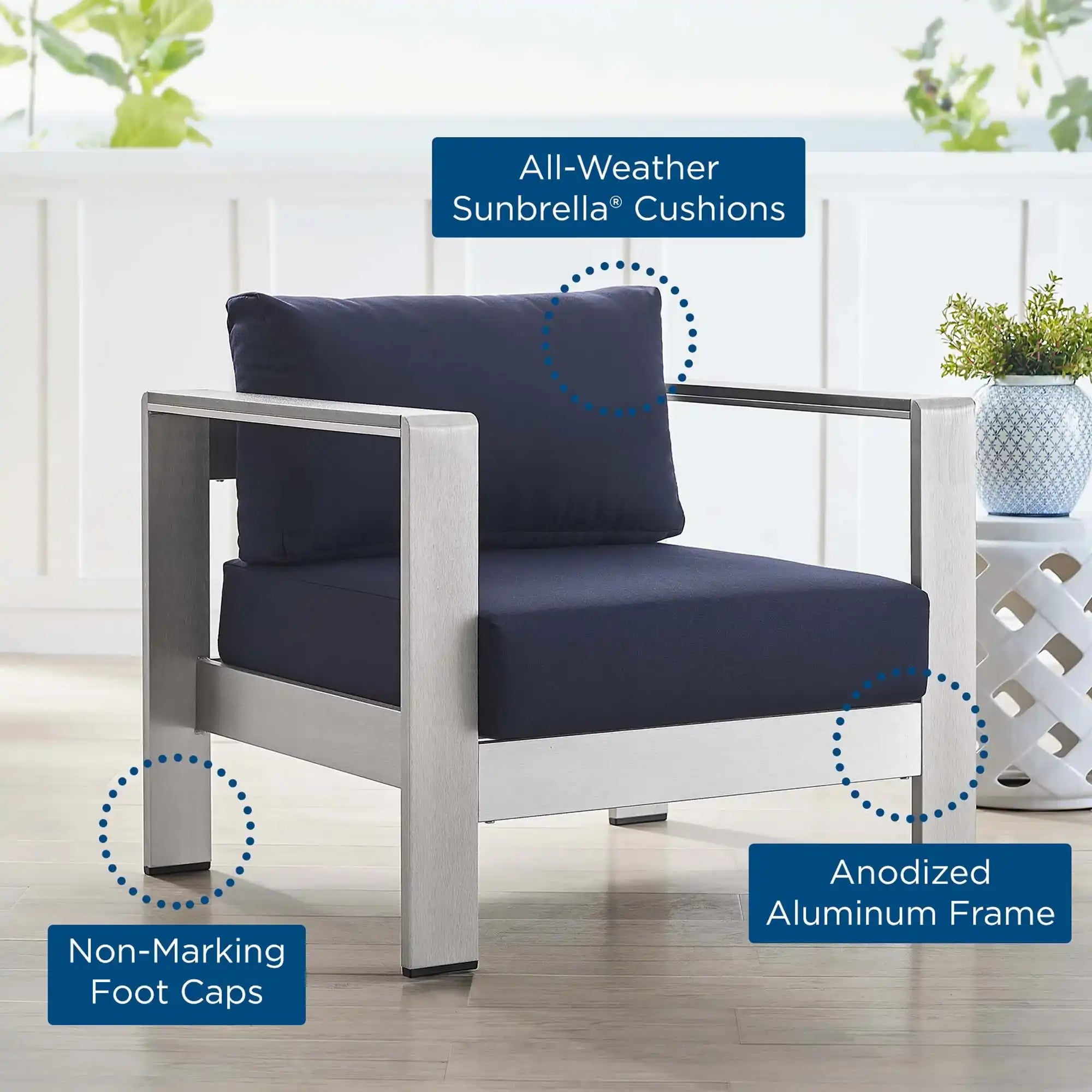 Shore Sunbrella� Fabric Aluminum Outdoor Patio Armchair by Modway - Best Buy Furniture