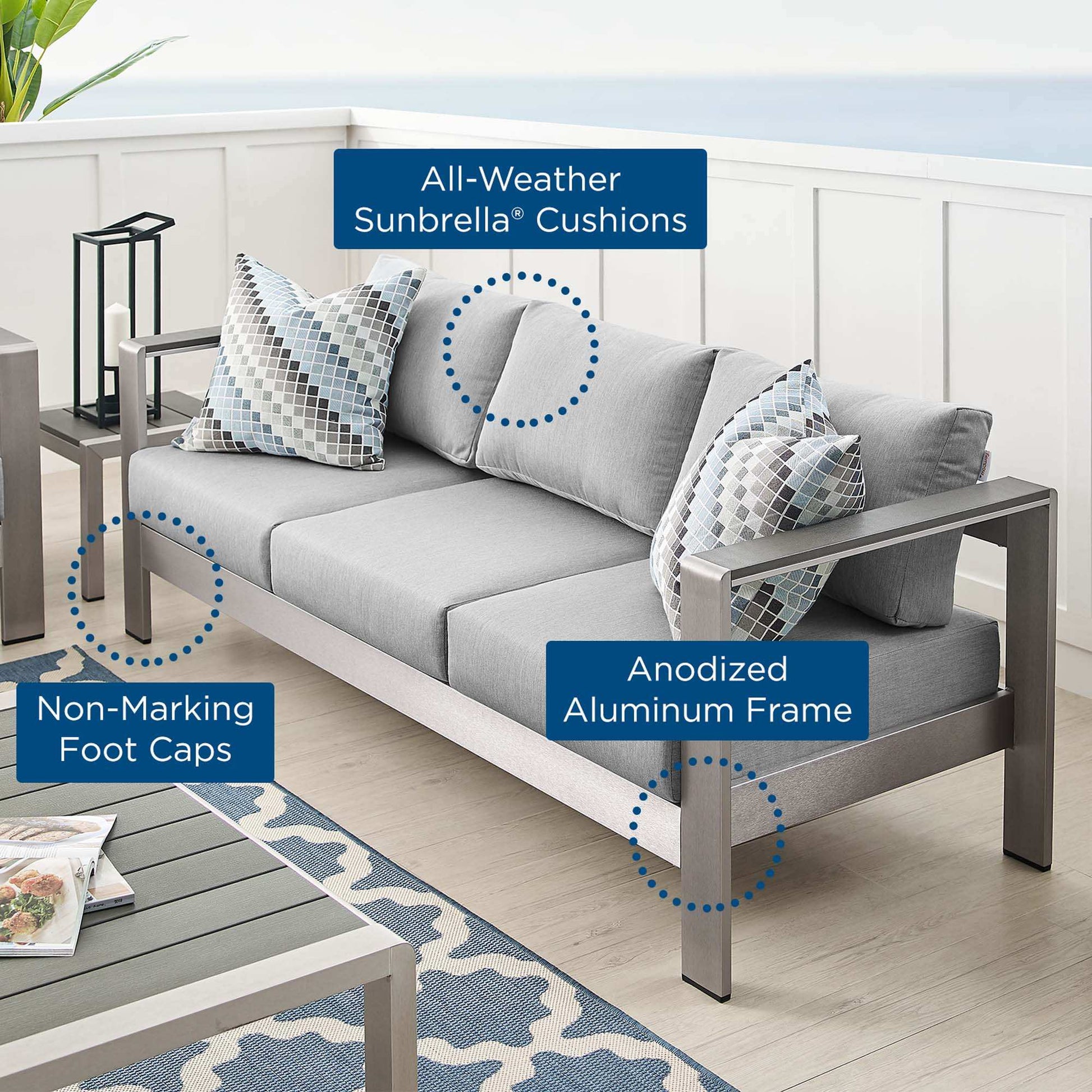 Shore Sunbrella� Fabric Aluminum Outdoor Patio Sofa by Modway - Best Buy Furniture