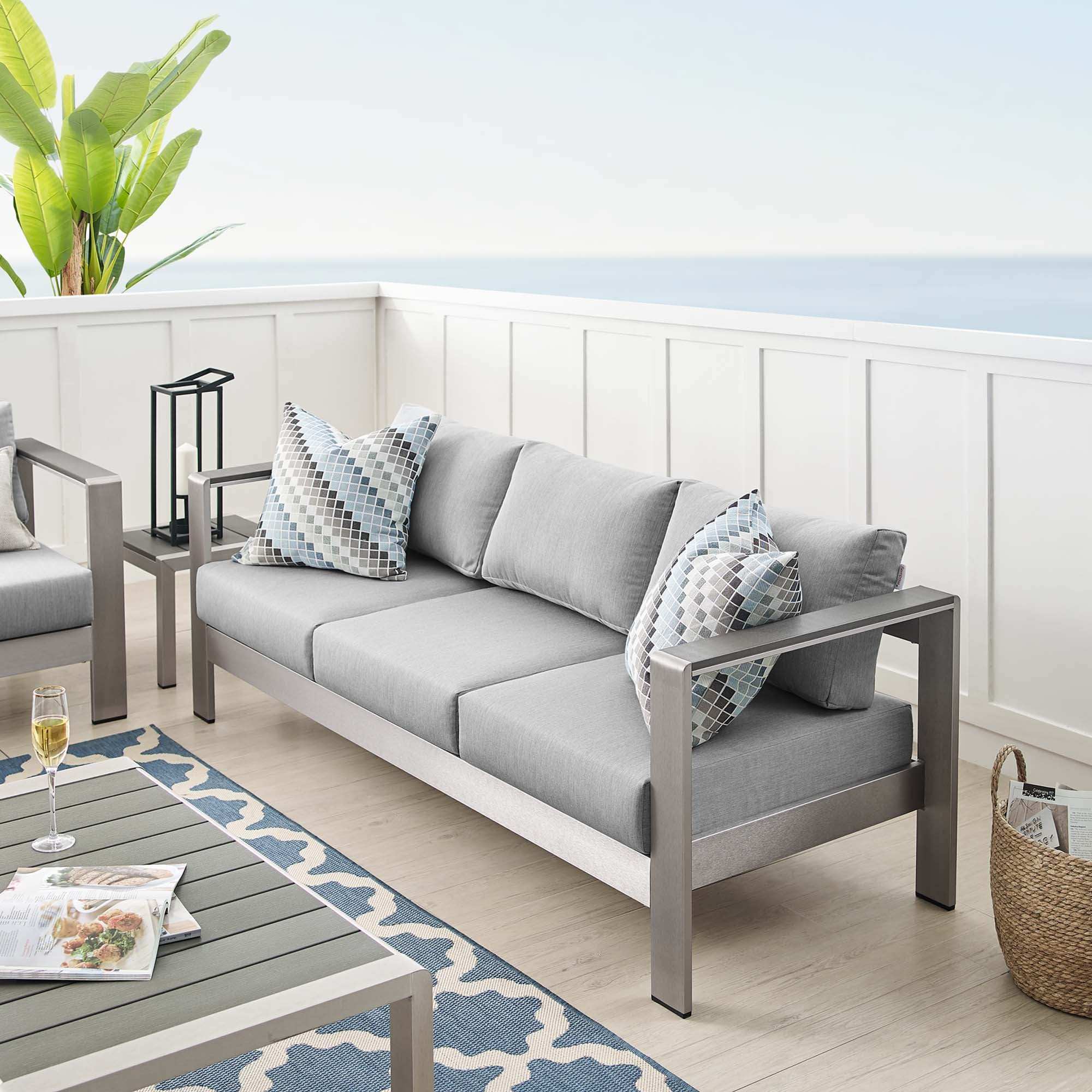 Shore Sunbrella� Fabric Aluminum Outdoor Patio Sofa by Modway - Best Buy Furniture