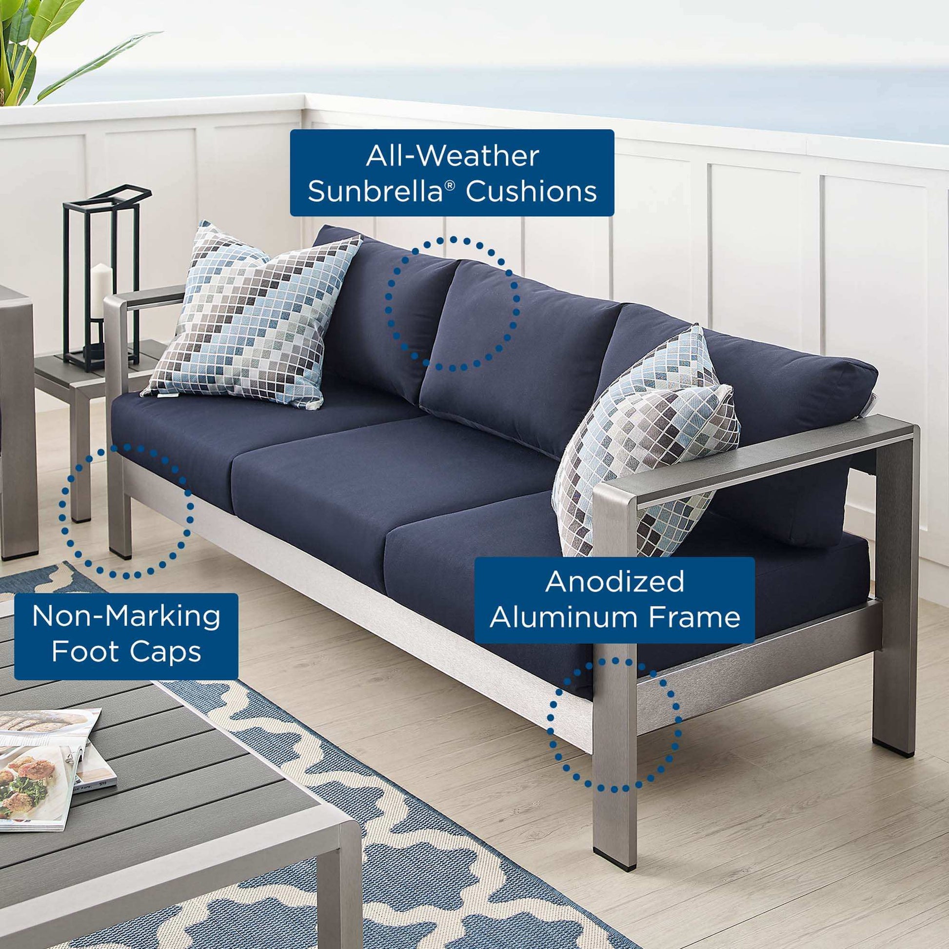 Shore Sunbrella� Fabric Aluminum Outdoor Patio Sofa by Modway - Best Buy Furniture