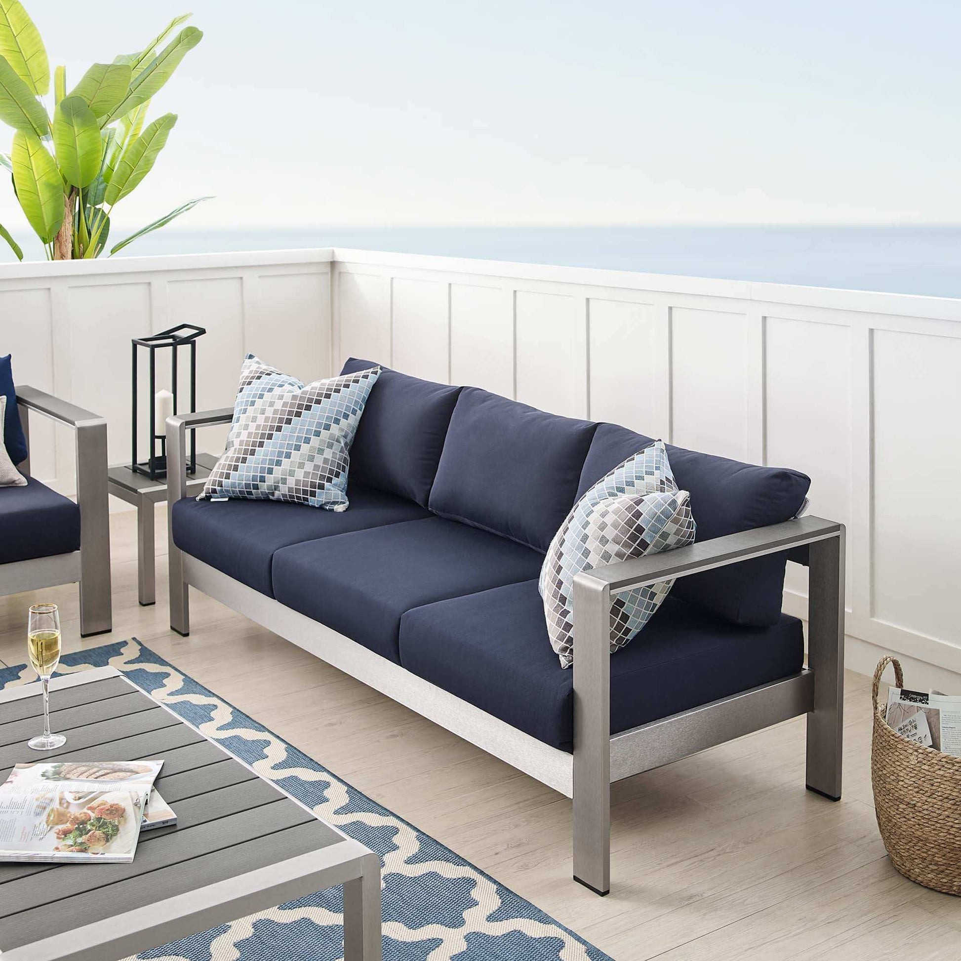 Shore Sunbrella� Fabric Aluminum Outdoor Patio Sofa by Modway - Best Buy Furniture