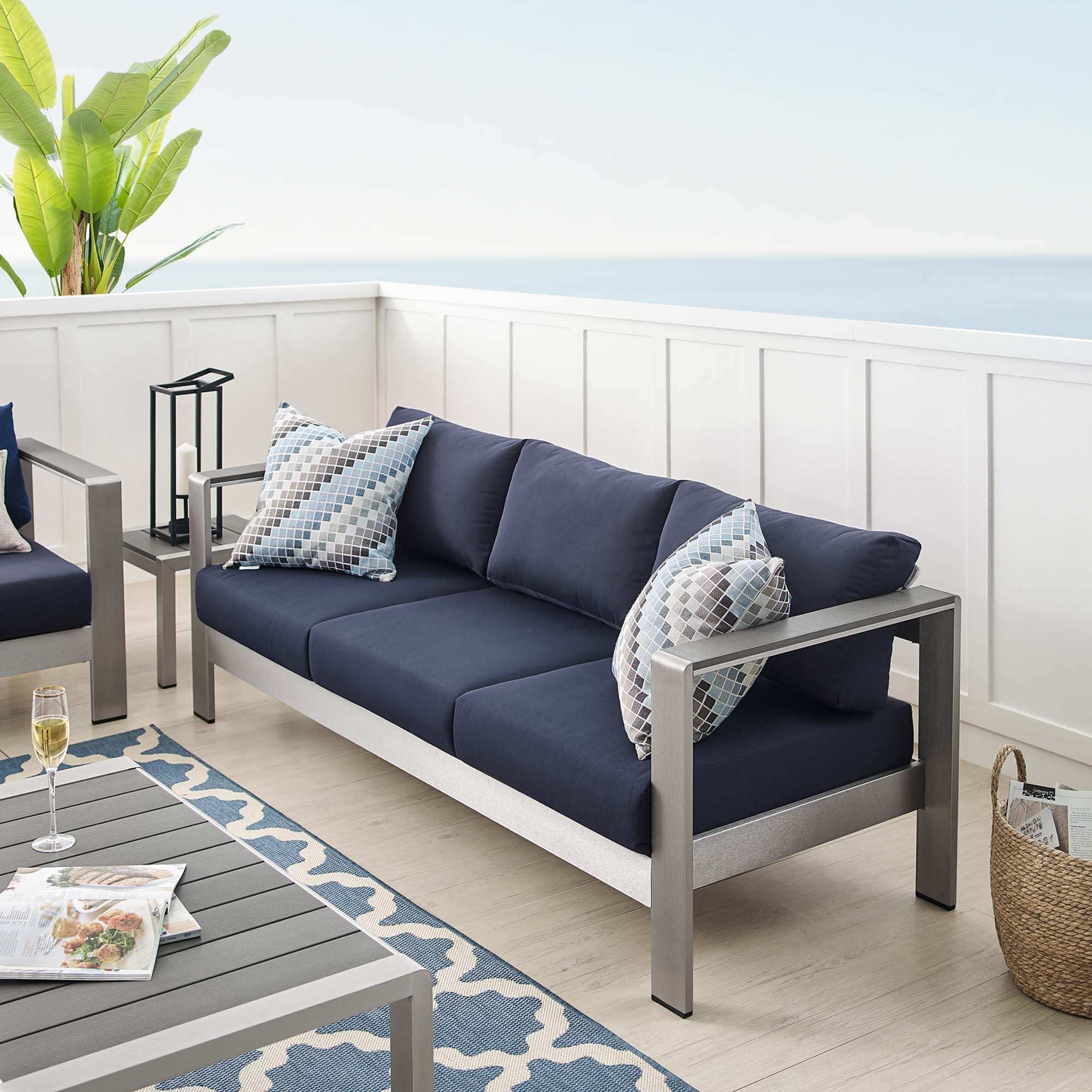 Shore Sunbrella� Fabric Aluminum Outdoor Patio Sofa by Modway - Best Buy Furniture