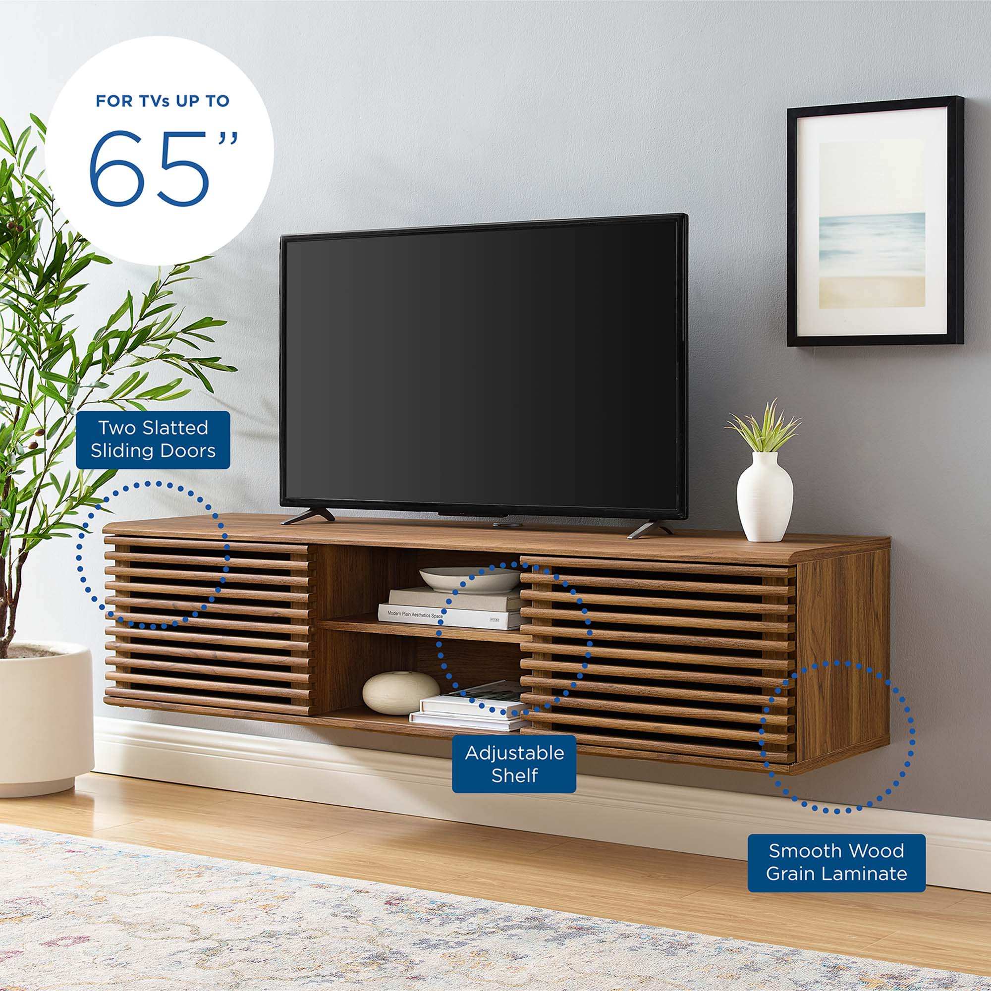 Render 60" Wall-Mount Media Console TV Stand by Modway - Best Buy Furniture