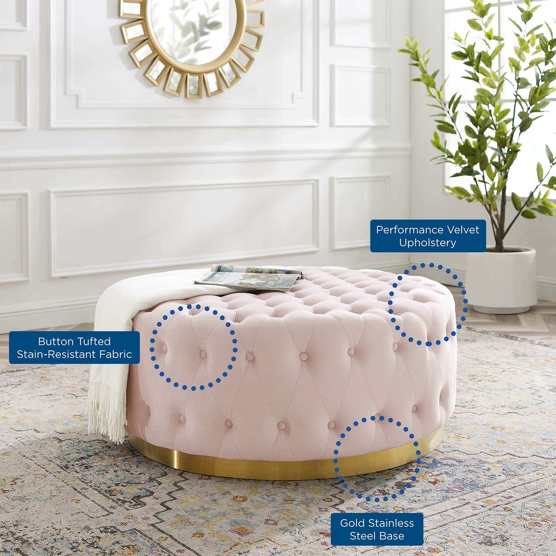 Ensconce Tufted Performance Velvet Round Ottoman by Modway - Best Buy Furniture