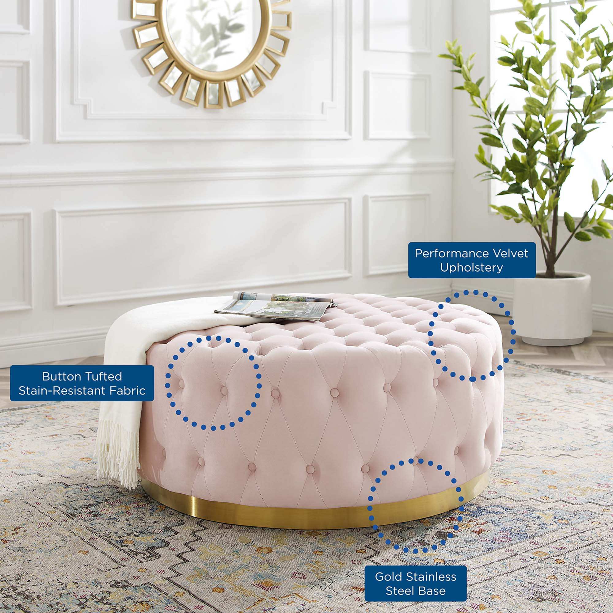 Ensconce Tufted Performance Velvet Round Ottoman by Modway - Best Buy Furniture