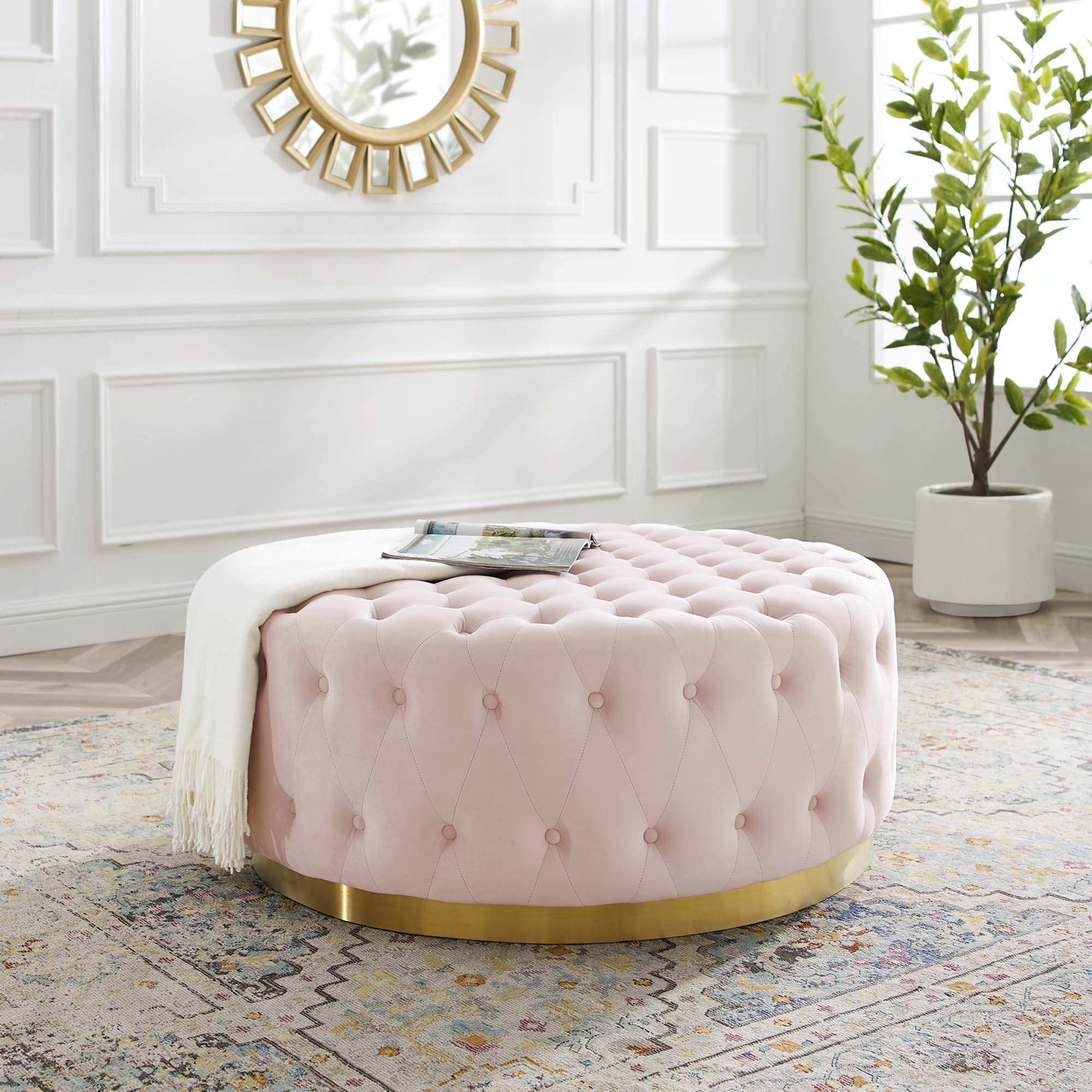 Ensconce Tufted Performance Velvet Round Ottoman by Modway - Best Buy Furniture