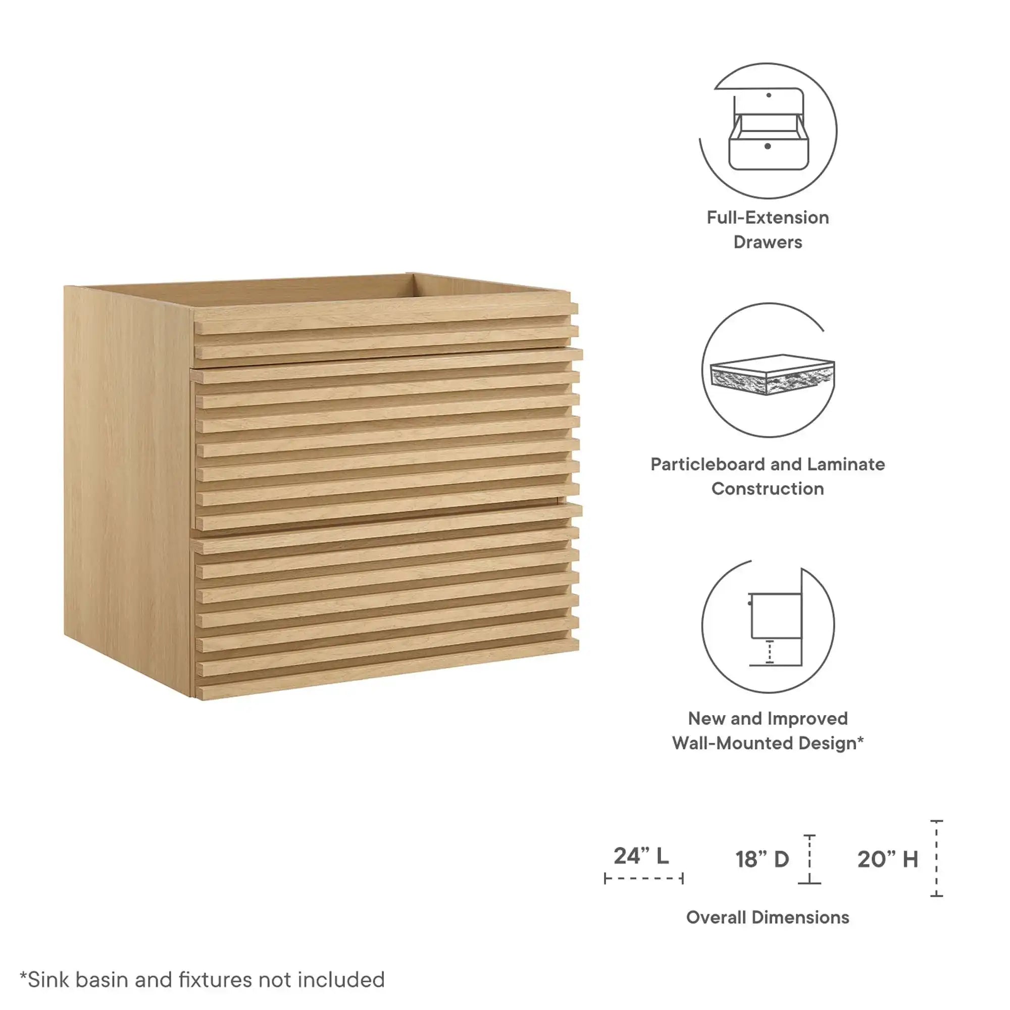 Render 24" Wall-Mount Bathroom Vanity Cabinet (Sink Basin Not Included) by Modway - Best Buy Furniture