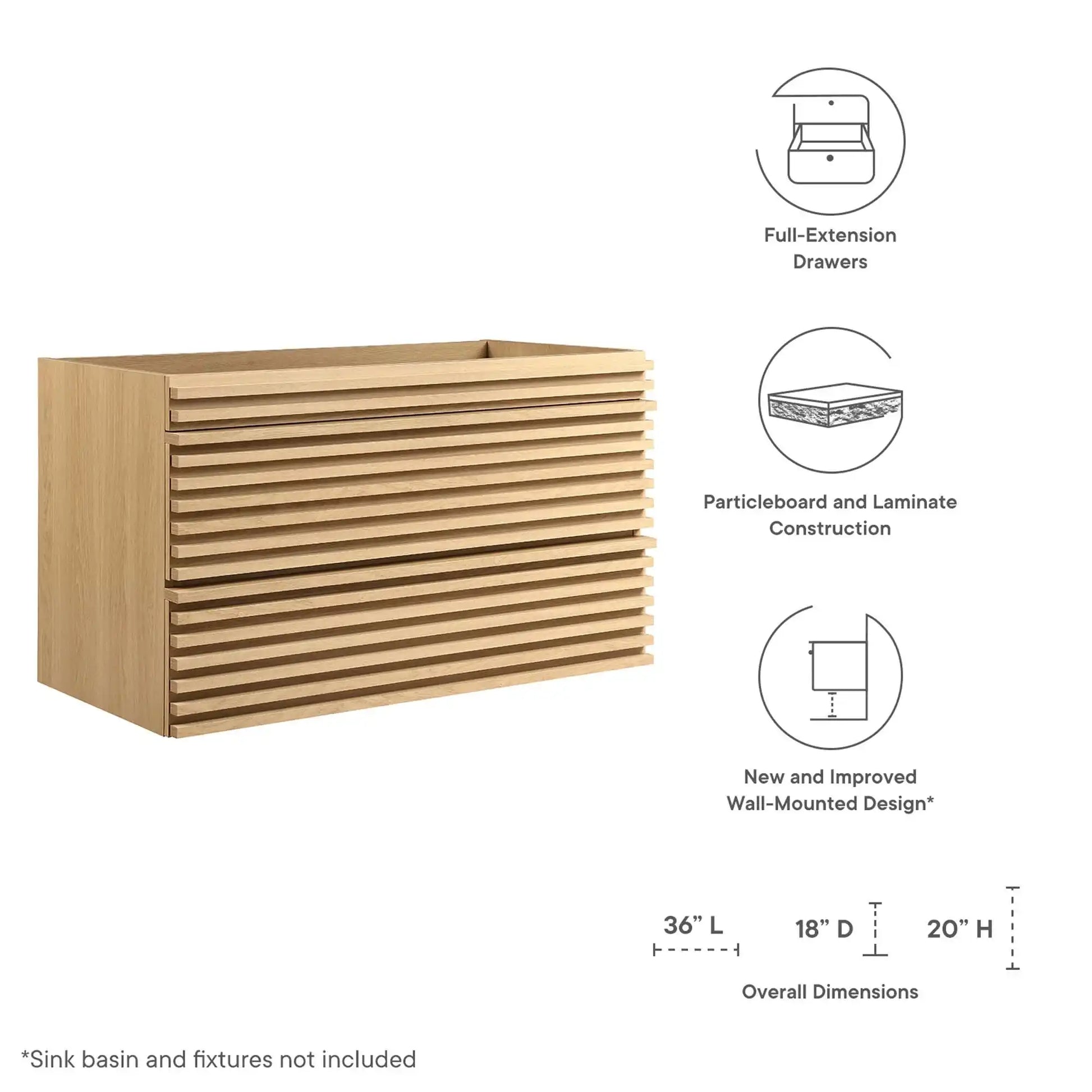 Render 36" Wall-Mount Bathroom Vanity Cabinet (Sink Basin Not Included) by Modway - Best Buy Furniture