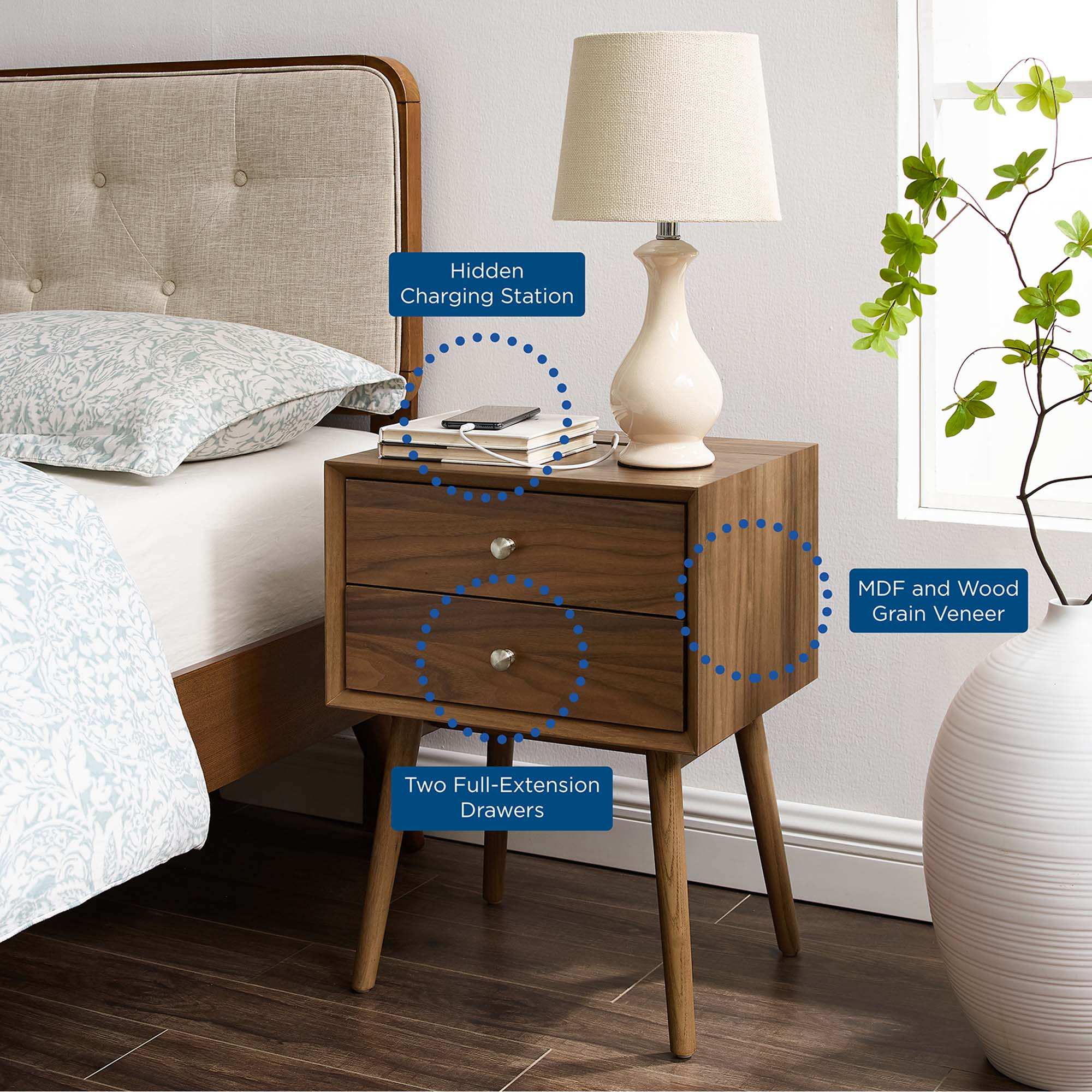 Ember Wood Nightstand With USB Ports by Modway - Best Buy Furniture
