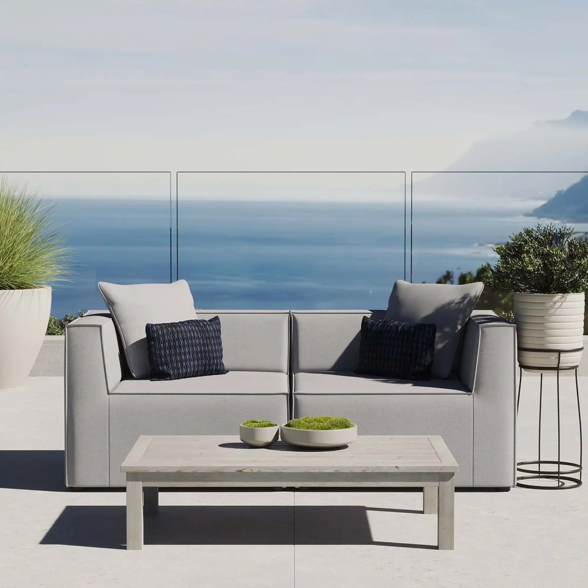 Saybrook 2-Piece Outdoor Patio Upholstered Sectional Sofa Loveseat by Modway - Best Buy Furniture