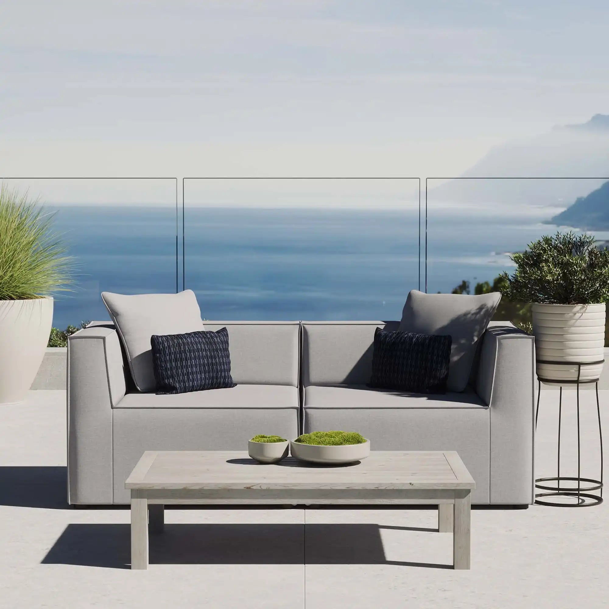 Saybrook 2-Piece Outdoor Patio Upholstered Sectional Sofa Loveseat by Modway - Best Buy Furniture
